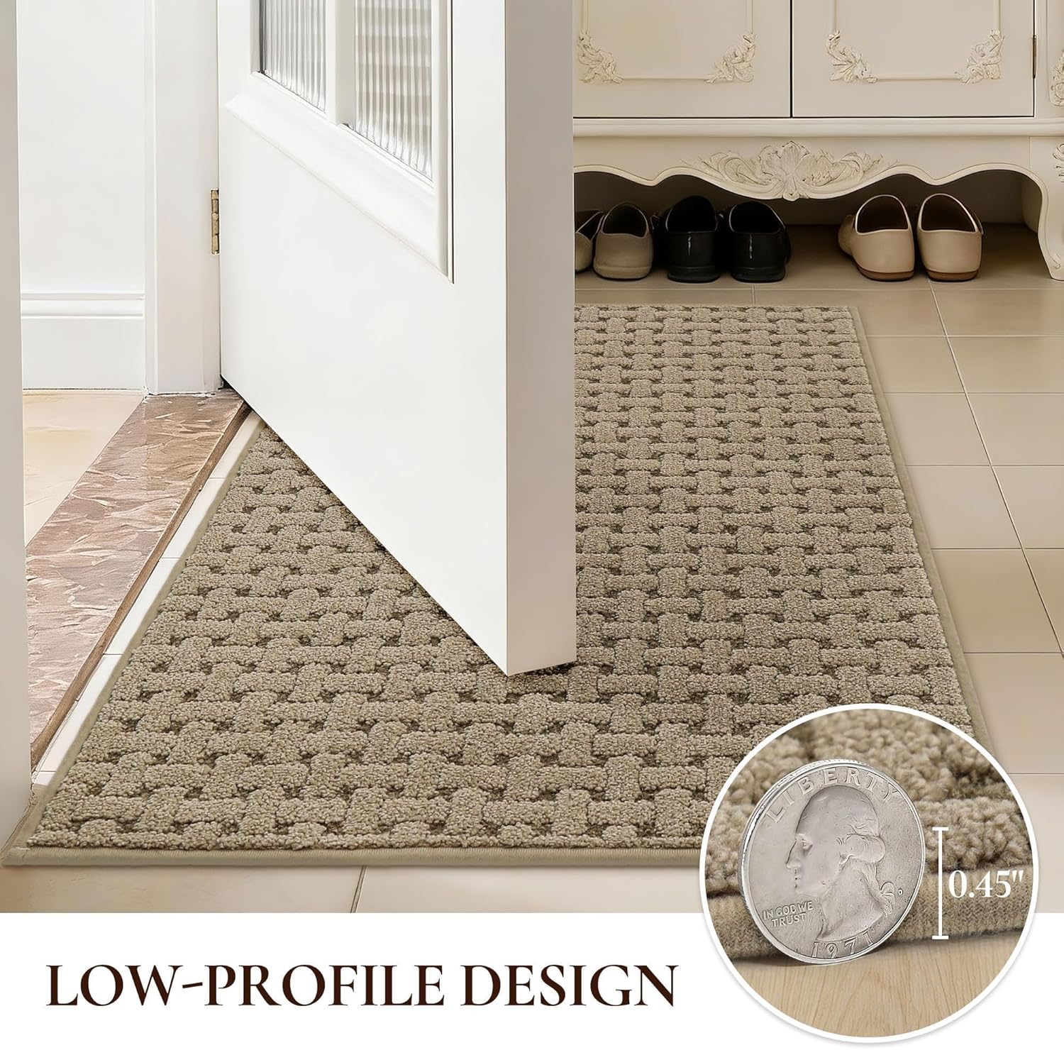 Door Mat Indoor Entrance 20x32, Non-Slip Washable Doormats Entry Way Mats, Dirt Resistant and Absorbent Welcome Mat, Easy Clean Low-Profile Doormat, Front Door, Inside Entrance, Beige