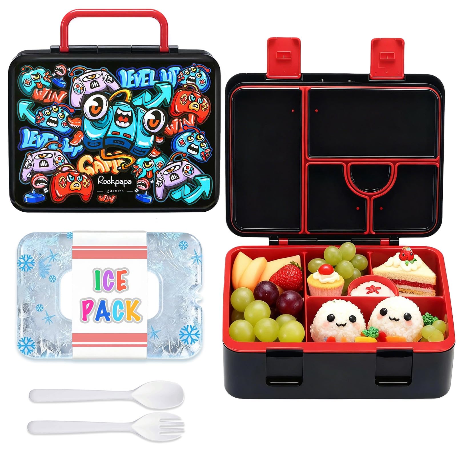 Boîte bento enfant anti-fuite rockpapa grand format 1332g avec couverts
