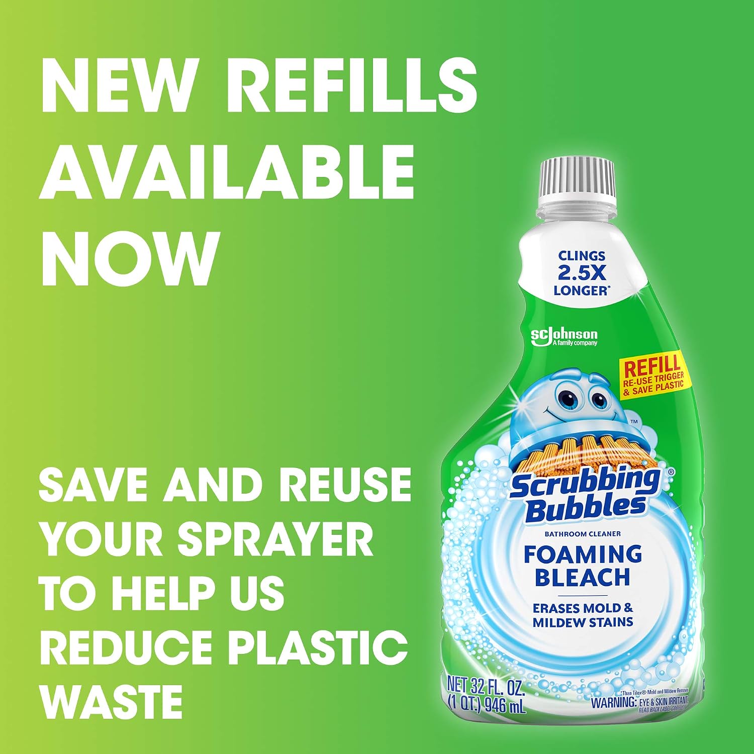 Scrubbing Bubbles Foaming Bleach Bathroom Cleaner, Refill Bottle, 32 oz