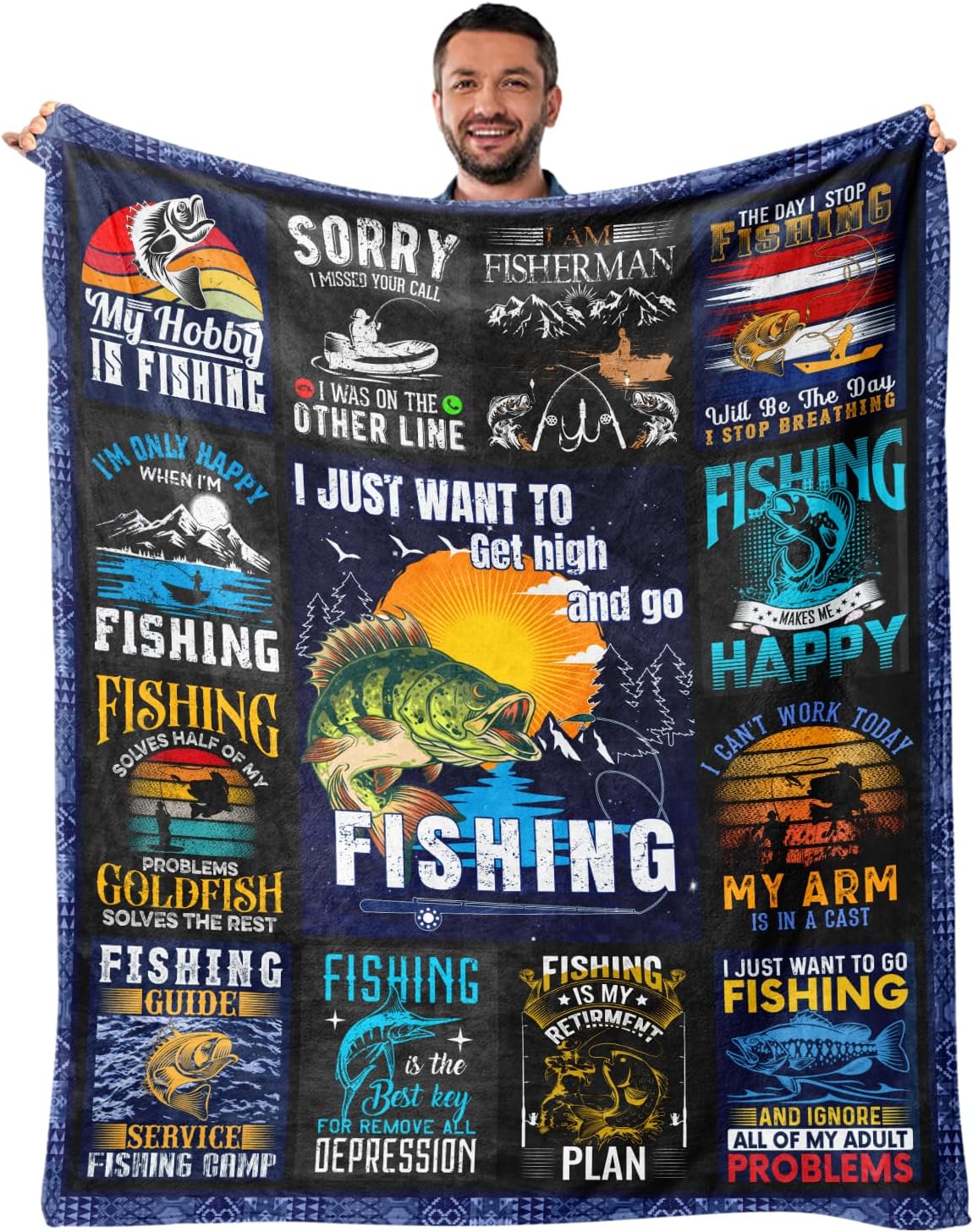 Lopevctor Fishing Gifts for Men,Bass Fishing Throw Blankets