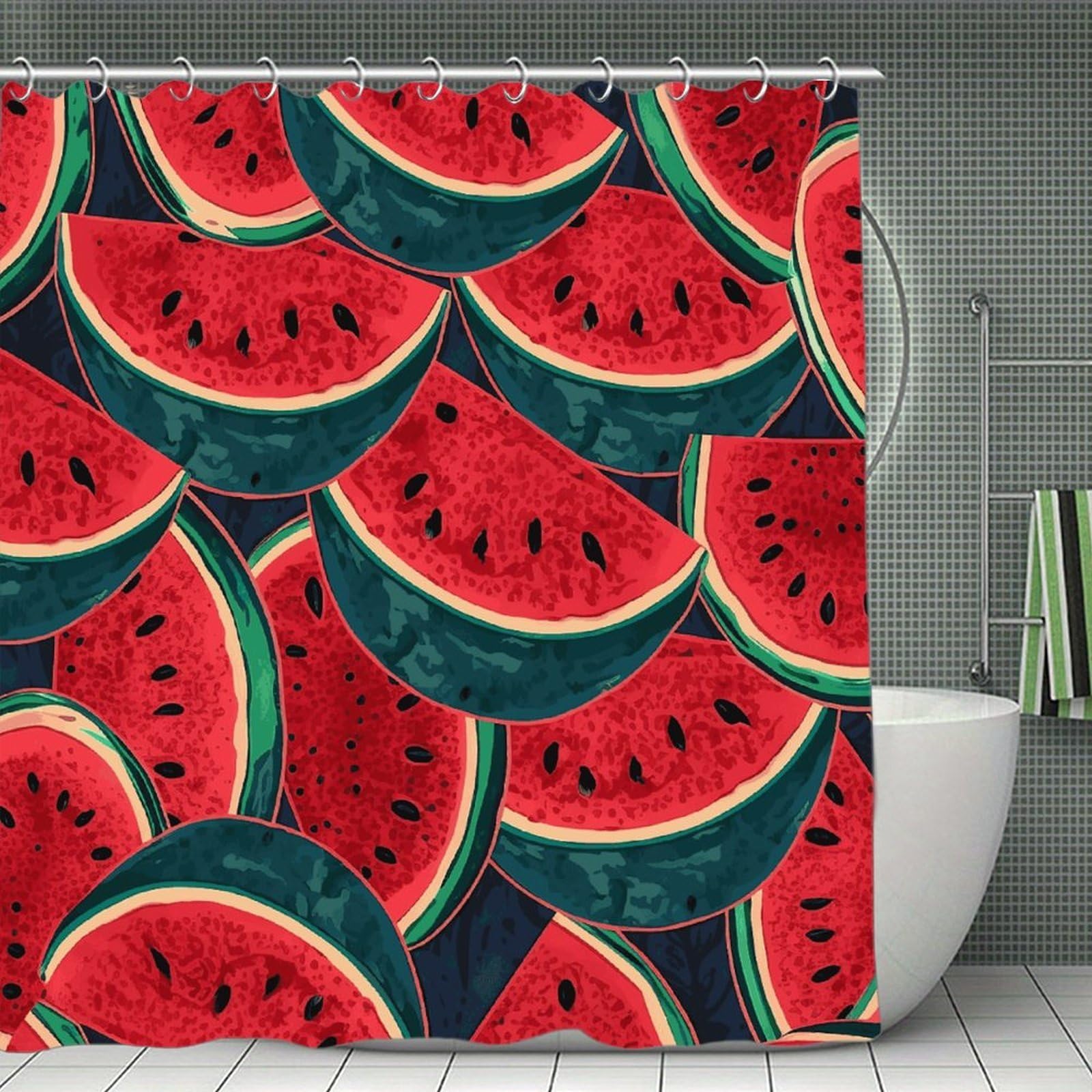 FekiLoot Red Watermelon Shower Curtain Minimalist Thick Bathroom Curtain Washable Modern Bathroom Shower Curtain Heavy Duty Waterproof Cloth Bath Curtain with Hooks 70.8"x70.8"