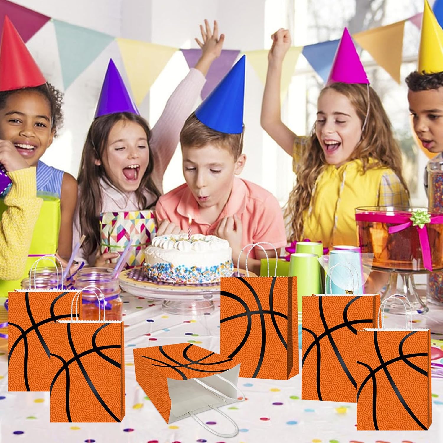 BQK 16 Pcs Basketball Gift Bags with Handles for Basketball Birthday Party Supplies Basketball Candy Treats Bags Basketball Party Favor Bags Basketball Goodie Bags - Image 2