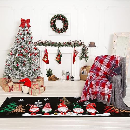 Miniatura 2 de Alfombra de pasillo de Navidad para interiores, gnomos de invierno para pasillos con parte trasera de goma antideslizante, tapete decorativo negro