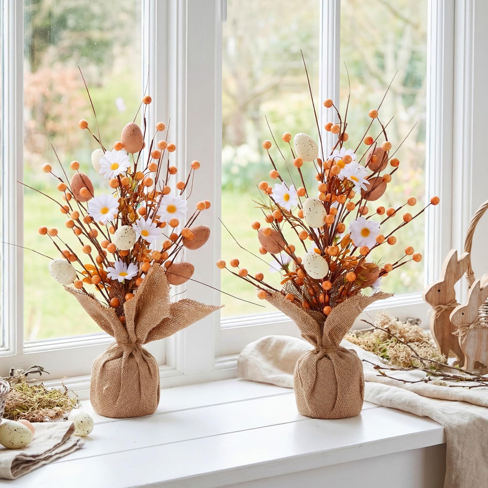 Photo 1 of Threehoney 2 Pcs Easter Decorations 17 Inch Easter Egg Tree Tabletop Decor with Delicate Ornaments Artificial Tree for Holiday Party Spring Summer Home Decoration(Wildflowers)