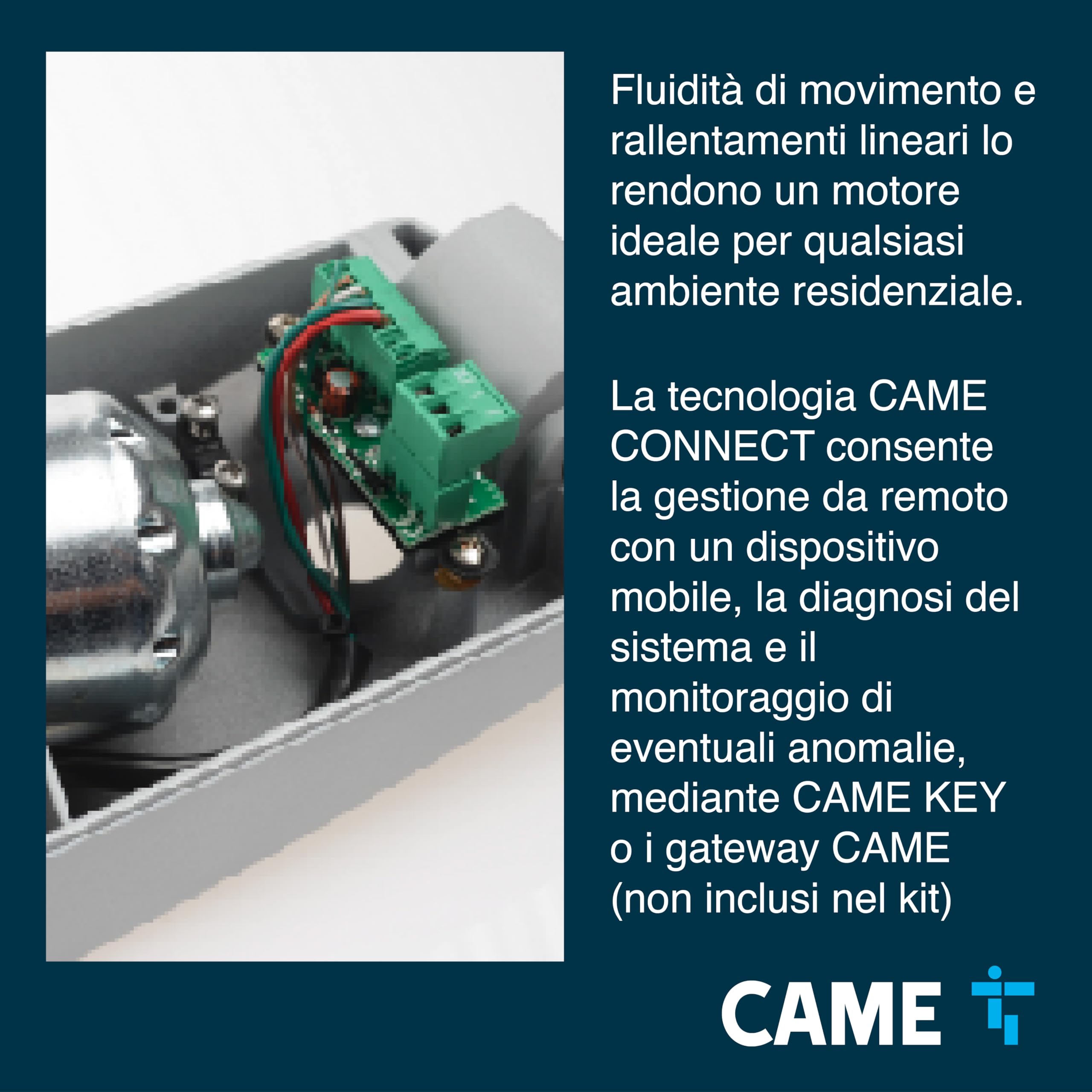 CAME Kit Pistone AXI per cancelli a battente con ante fino a 2m e 200kg, include due motori 24 V, fotocellule, lampeggiante, due trasmettitori, scheda radiofrequenza, quadro comando, base fissaggio