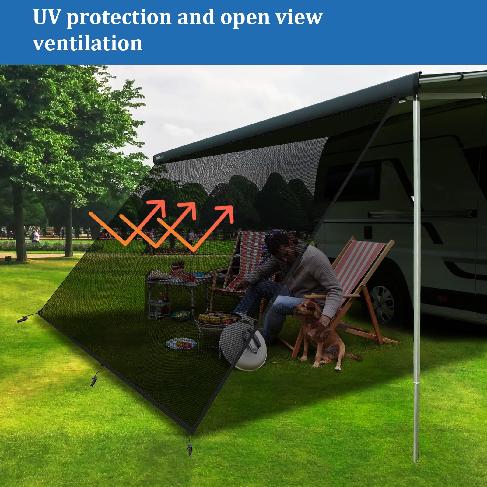 JAOGAUS Toldo de Caravana de 3x2.4m, Pantalla de Protección Solar para Autocaravanas, Kit Completo de Remolque para Autocaravana, Camping y Toldo Lateral
