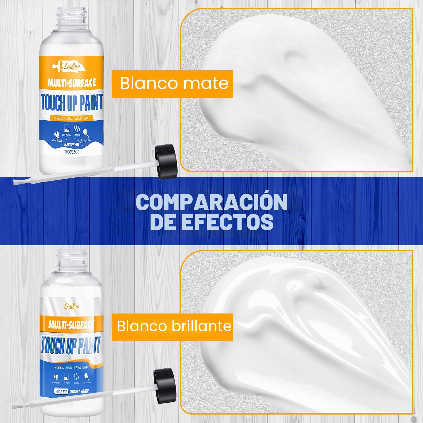 Pintura de Retoque - 100g Mate y 100g Brillante Blanco Bolígrafo de Pintura de Retoque para Reparar Grietas en Superficies de Bañeras, Azulejos, Esmalte, Secado Rápido para Paredes, Suelos, Muebles