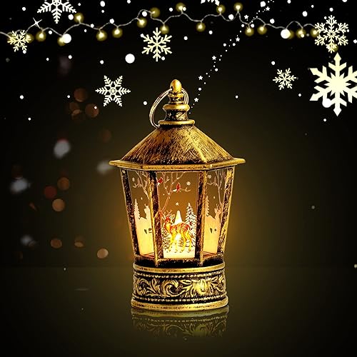 Gesura Velas LED sin llama linterna decorativa de estilo vintage de Navidad batería de larga duración luz amarilla cálida y carcasa de bronce para