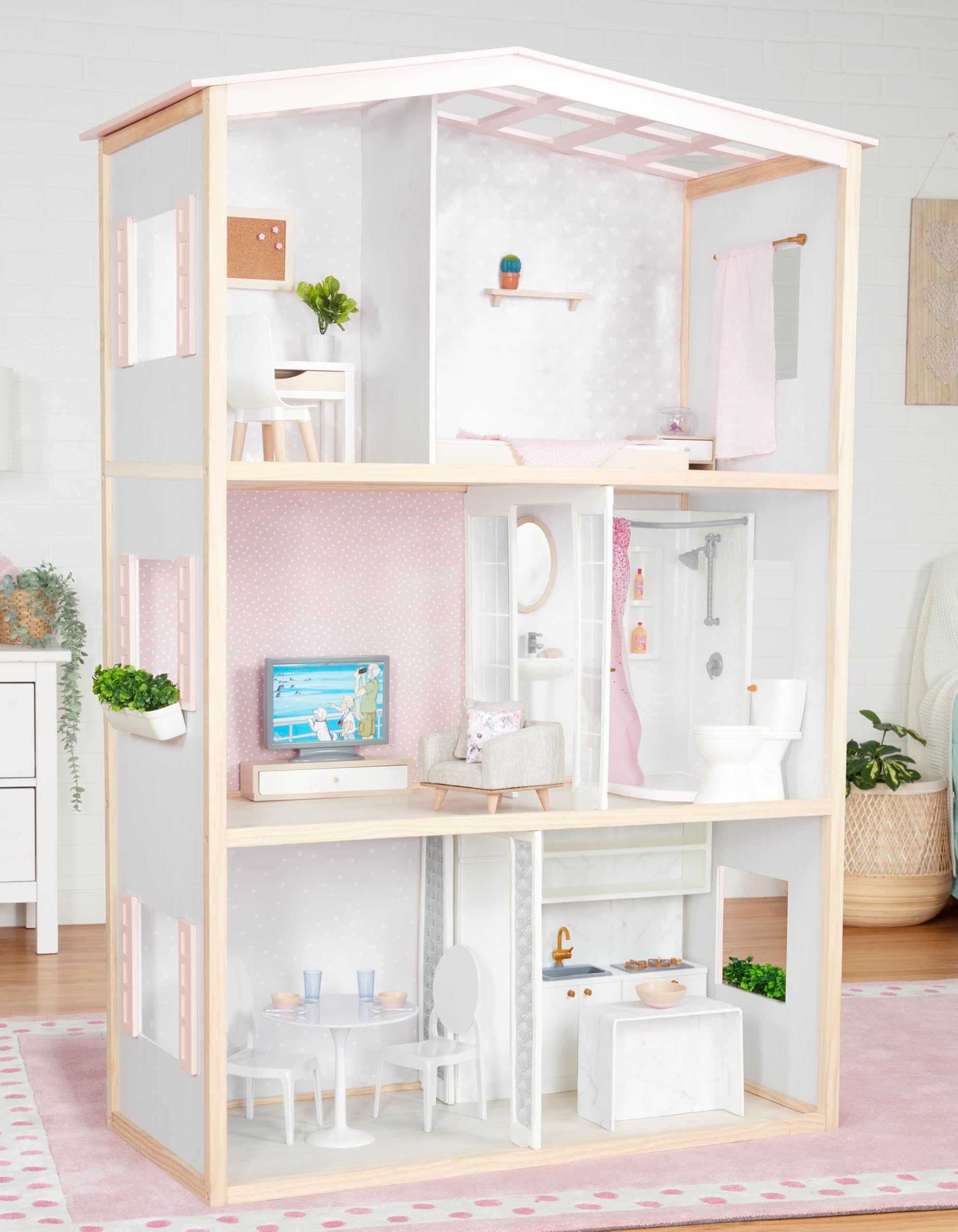 Our Generation Playset Dollhouse - 18-calowe akcesoria dla lalek - ruchome elementy mebli - sypialnia, kuchnia, łazienka i więcej - Pretend Play Toys for Kids Age 3 & Up - OG Sweet Home