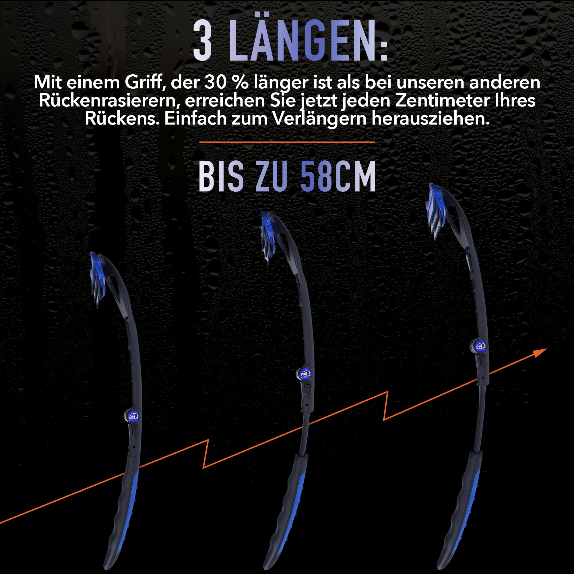 BakBlade 3.0 Stealth – Rückenrasierer für Herren, Extra Langer, Ergonomischer Griff für eine Gründliche, Schmerzfreie Rasur | Ultimativer Rückenhaarentferner für Herren, +3 Ersatzklingen