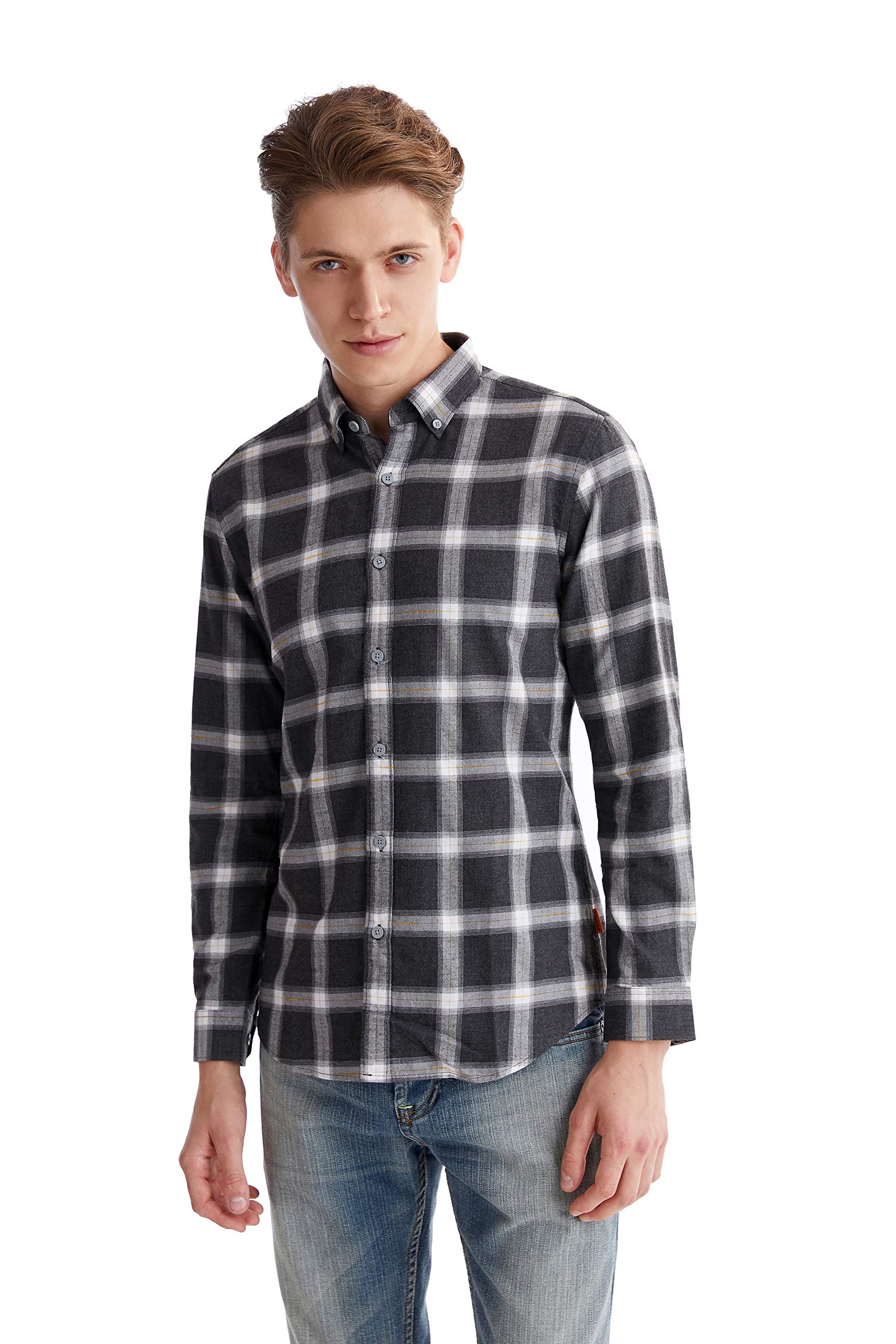 Men's T-Shirts Button Down Regular Fit Long Sleeve Plaid Cotton Casual Shirts M- 3XL