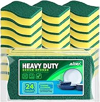 AIDEA Heavy Duty Kitchen Sponges, 24 Pack - Stink-Free Scrubbers for Pots, Pans, Dishes - Long-Lasting Cleaning Power