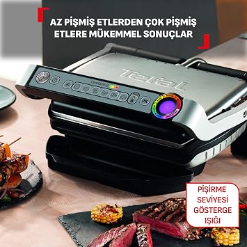 Tefal OptiGrill+ 4 Portion Capacity 2000 Watt 6 Program BBQ Grill and Toaster - Inox