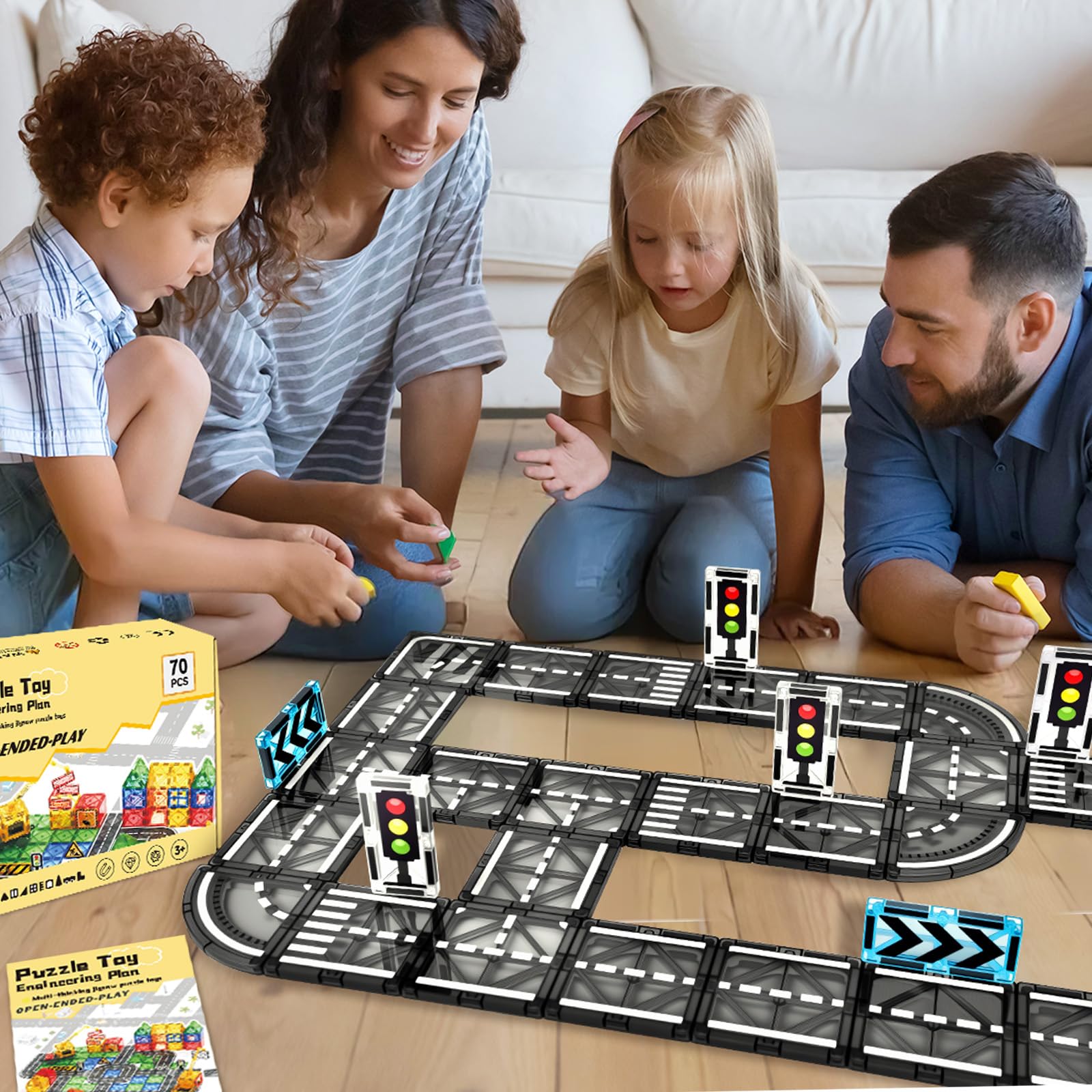BuzzoXerex Construcciones Magneticas Carretera, 70 Piezas Carretera Magnetica, Carreteras Imanes Bloques Magneticos Juguetes Niños 3-8 Años (70 Piezas)