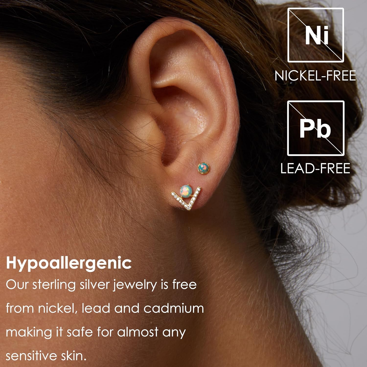 Michooyel Sterling Silver Opal Stud Earrings for Women 18K Gold Plated Gemstone Stacking Earrings Birthstone Earrings for Women - Image 2