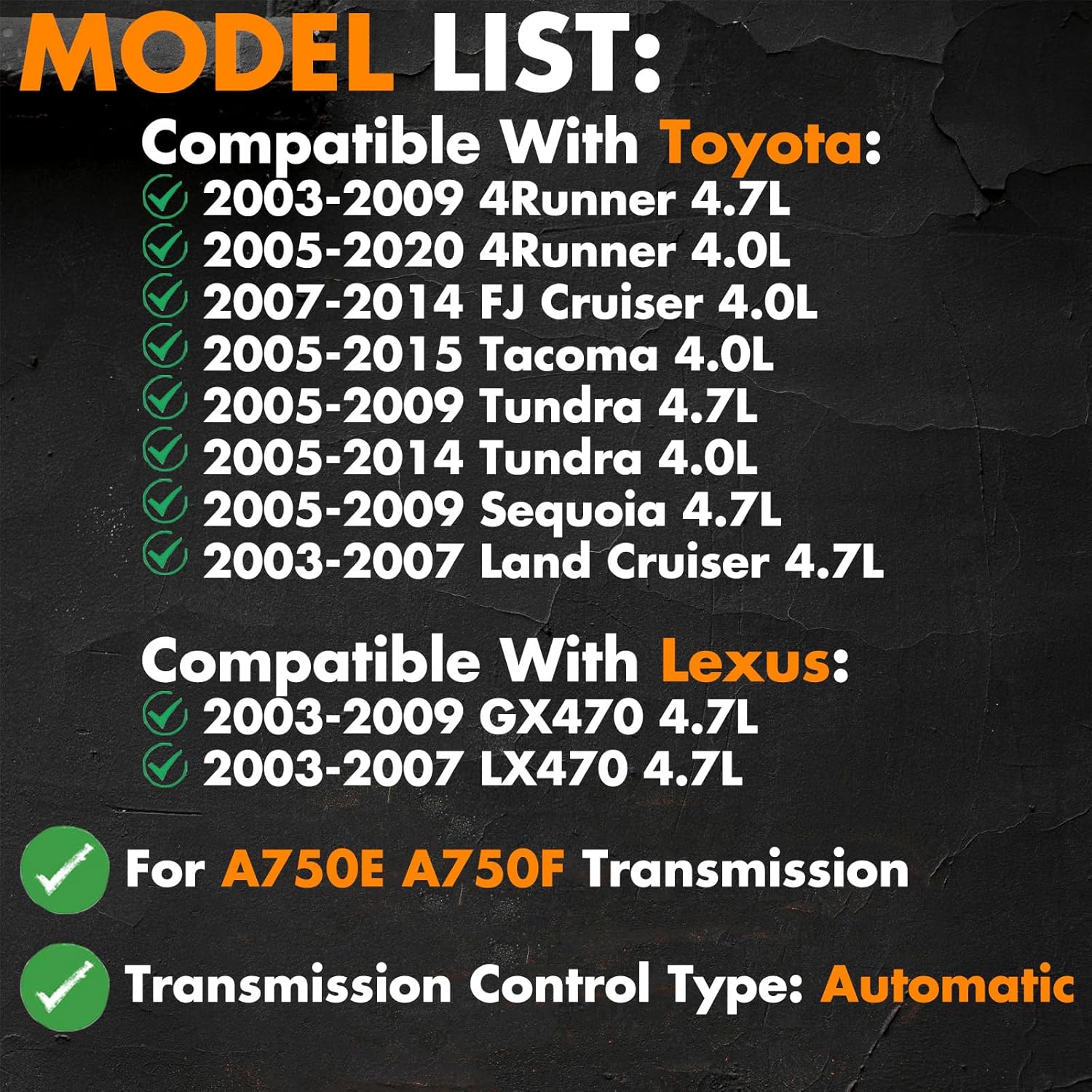 A750E A750F Automatic Transmission Filter Kit 044-0345 Compatible With Toyota Lexus Runner Sequoia Tacoma Tundra Land Cruiser GX470 LX470 35330-60050 35168-60010