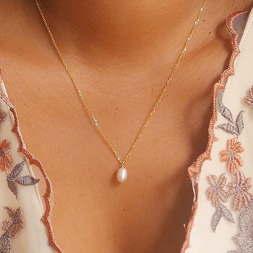 Miniatura 2 de Ieftop Collares de perlas para mujer, chapado en oro de 14 quilates, hecho a mano, delicado collar de cadena de perlas de agua dulce, collar con