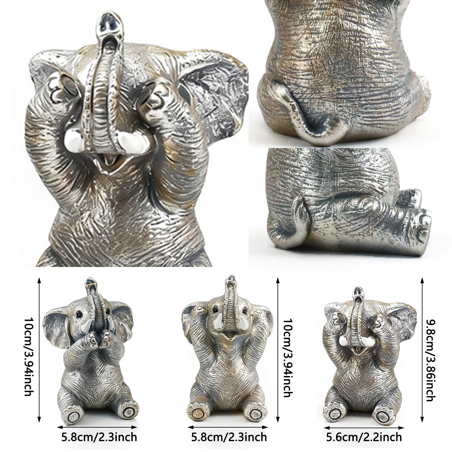 3 Elefante Portafortuna, Elefante Statuetta, Decorazioni di Elefanti, Regalo Mamma, Regali Elefante per Donne, Non Vedo Non Sento Non Parlo, Decorazione Casa Moderna, Oggetti per Soprammobili