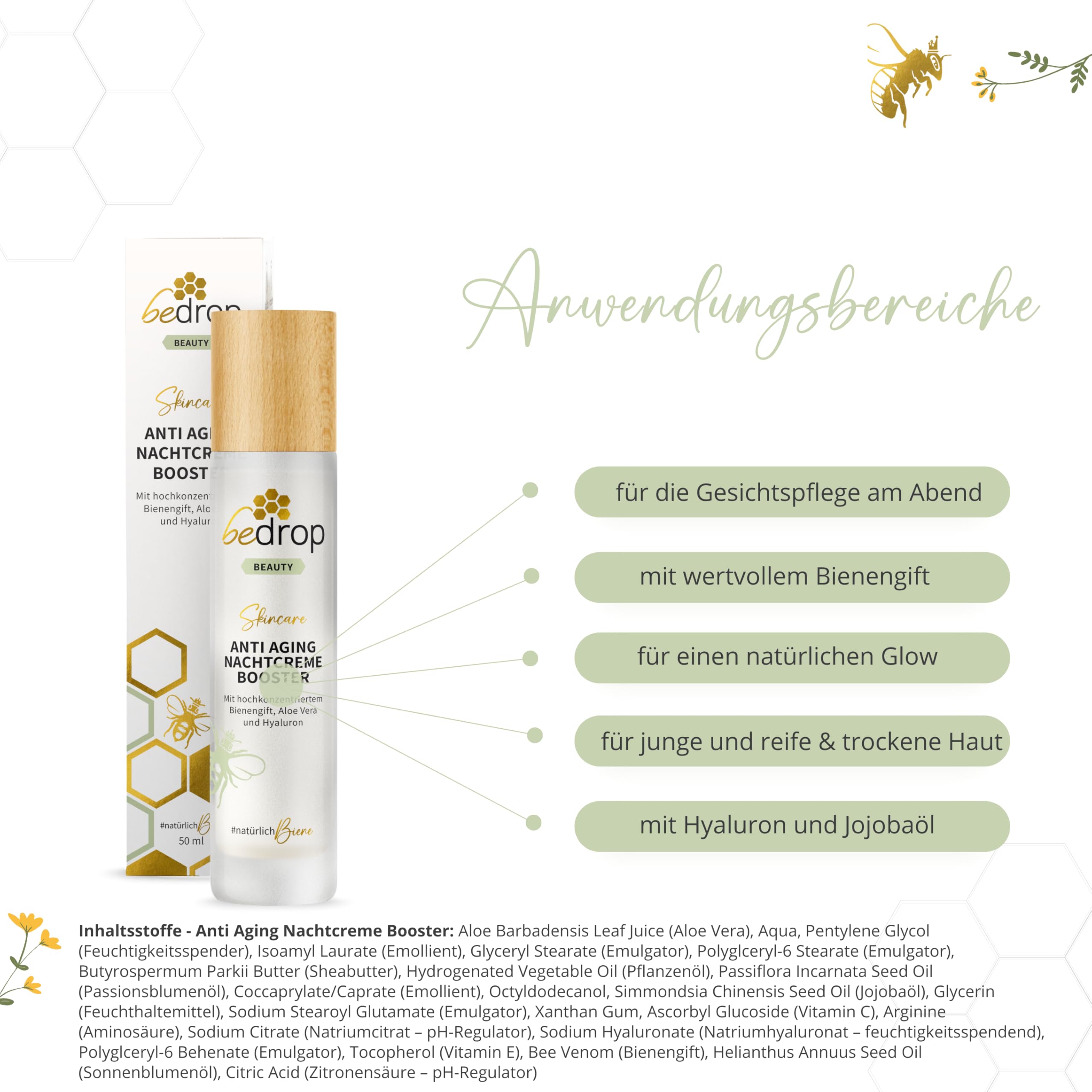 bedrop Anti-Aging-Set CONCENTRATED Serum & Nachtcreme Booster hochdosiertes Bienengift, straffend & regenerierend, Anti-Aging Effekt über Nacht, frei von Parfüm & Duftstoffen