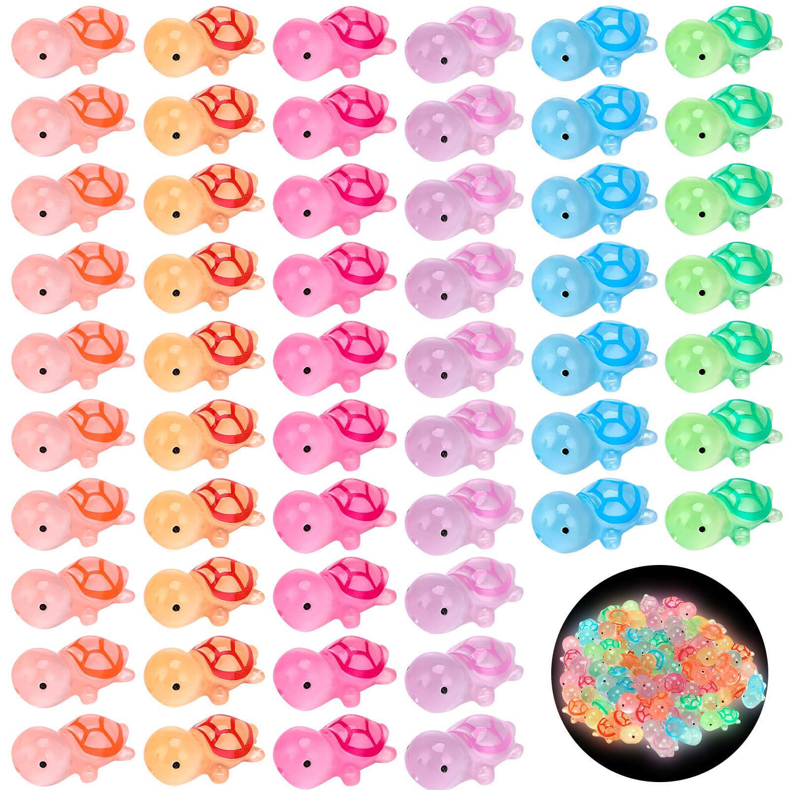 GSrenyu60 Pcs Mini Turtles Luminous Mini Resin Turtles Mini Resin Animals Glow in The Dark Miniature Figures Miniature Sea Animals for Garden Aquarium Dollhouse Party Decoration