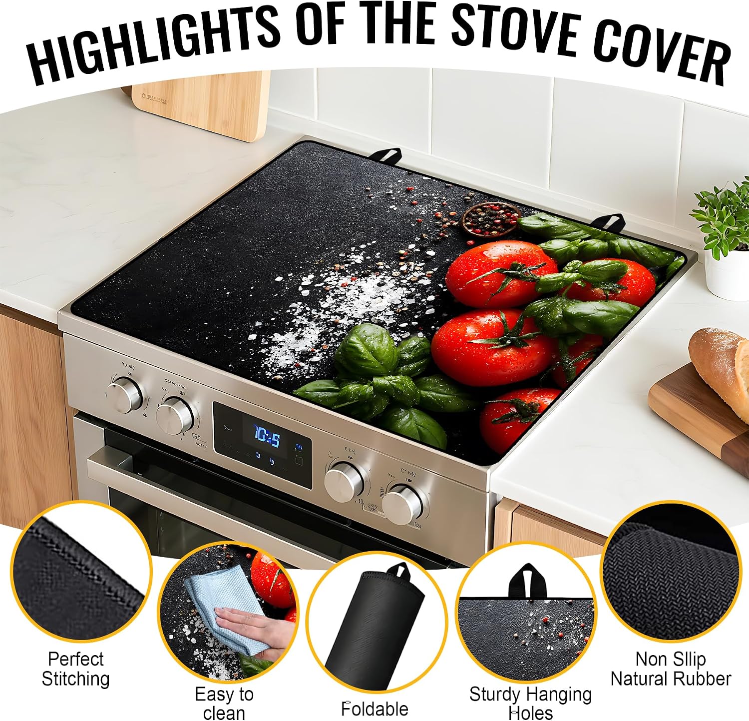  Stove Top Covers for Electric Stove for Kitchen (Fresh Tomato & Spices) | Heat Resistant Anti Slip Range Cover for Extra Counter Space thumbnail