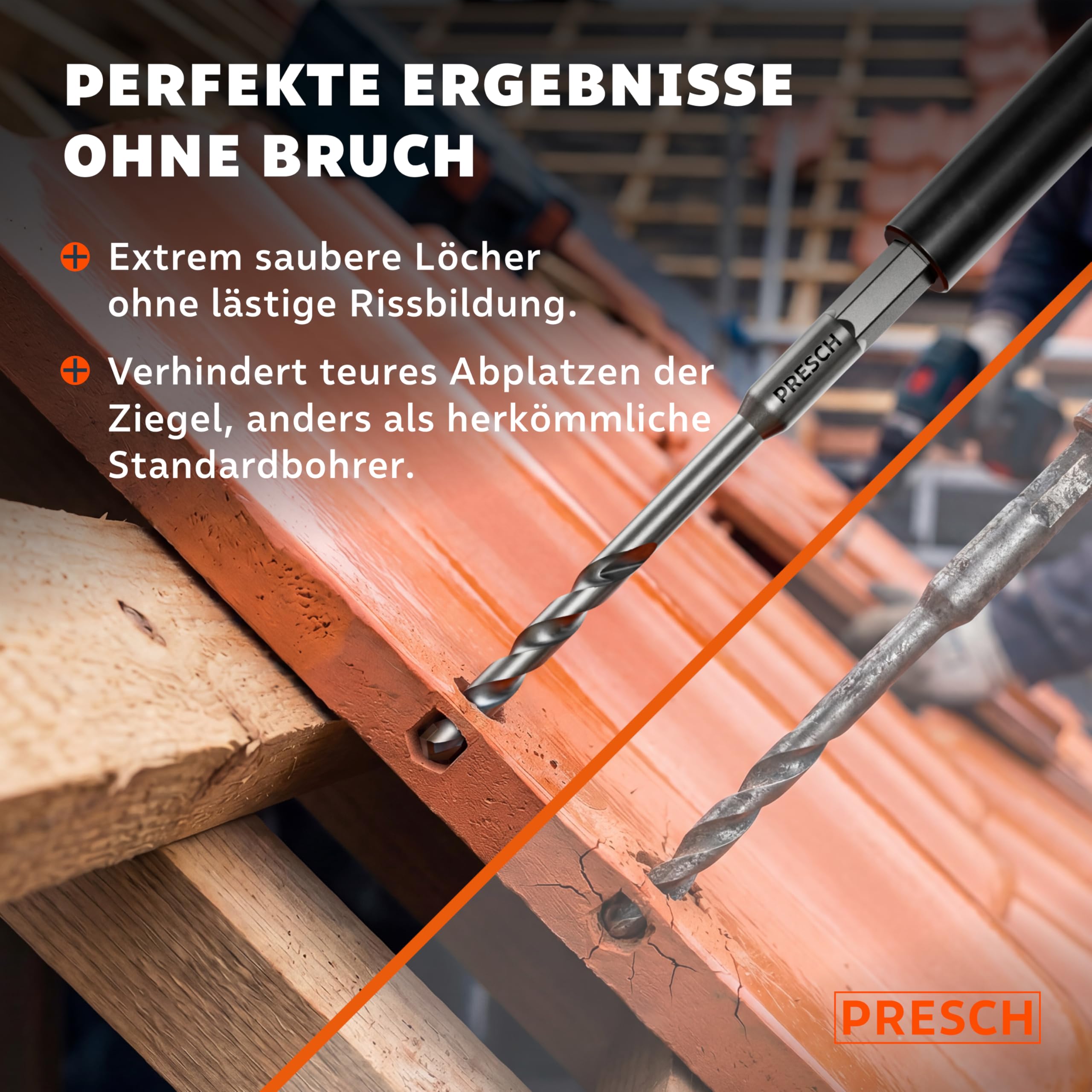 PRESCH Dachziegelbohrer 5mm (10 Stk.) – Rissfreie Bohrungen in härtesten Dachpfannen - Dachpfannenbohrer mit Sechskantschaft & Hartmetallspitze – Extrem robuste Fliesenbohrer, Steinbohrer etc.