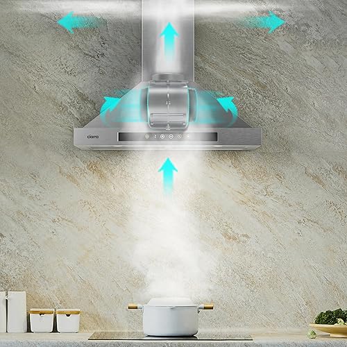 Miniatura 6 de Campana extractora negra de 30 pulgadas, 450 CFM, para montaje en pared, diseño antihuellas, ventilación de campana para cocina con ventilador de 3