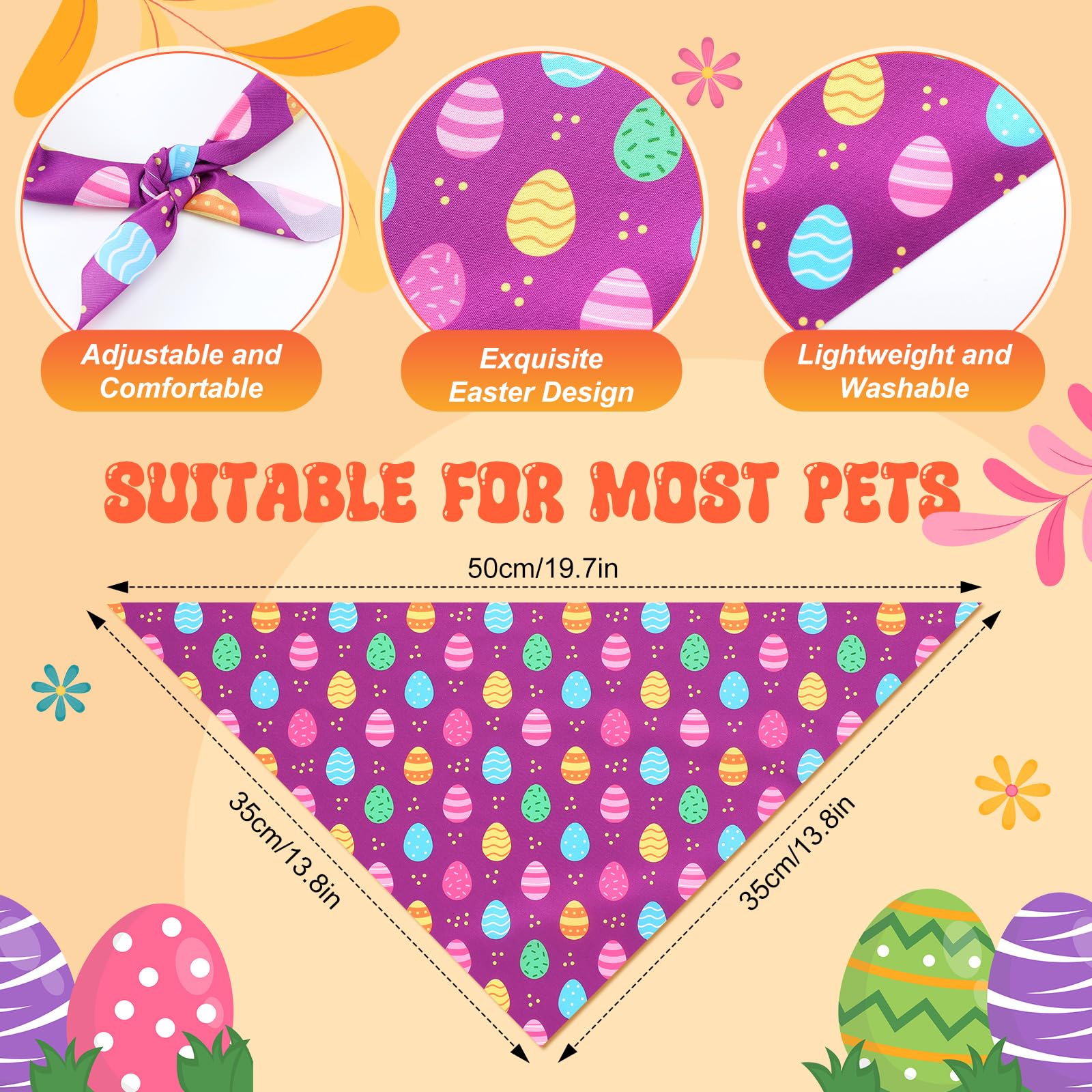 Sanwuta Lot de 100 bandanas de Pâques pour chien en vrac en forme d'œufs de lapin pour chiens, bavoirs triangulaires pour animal domestique, costume de Pâques, accessoires photo, accessoires pour
