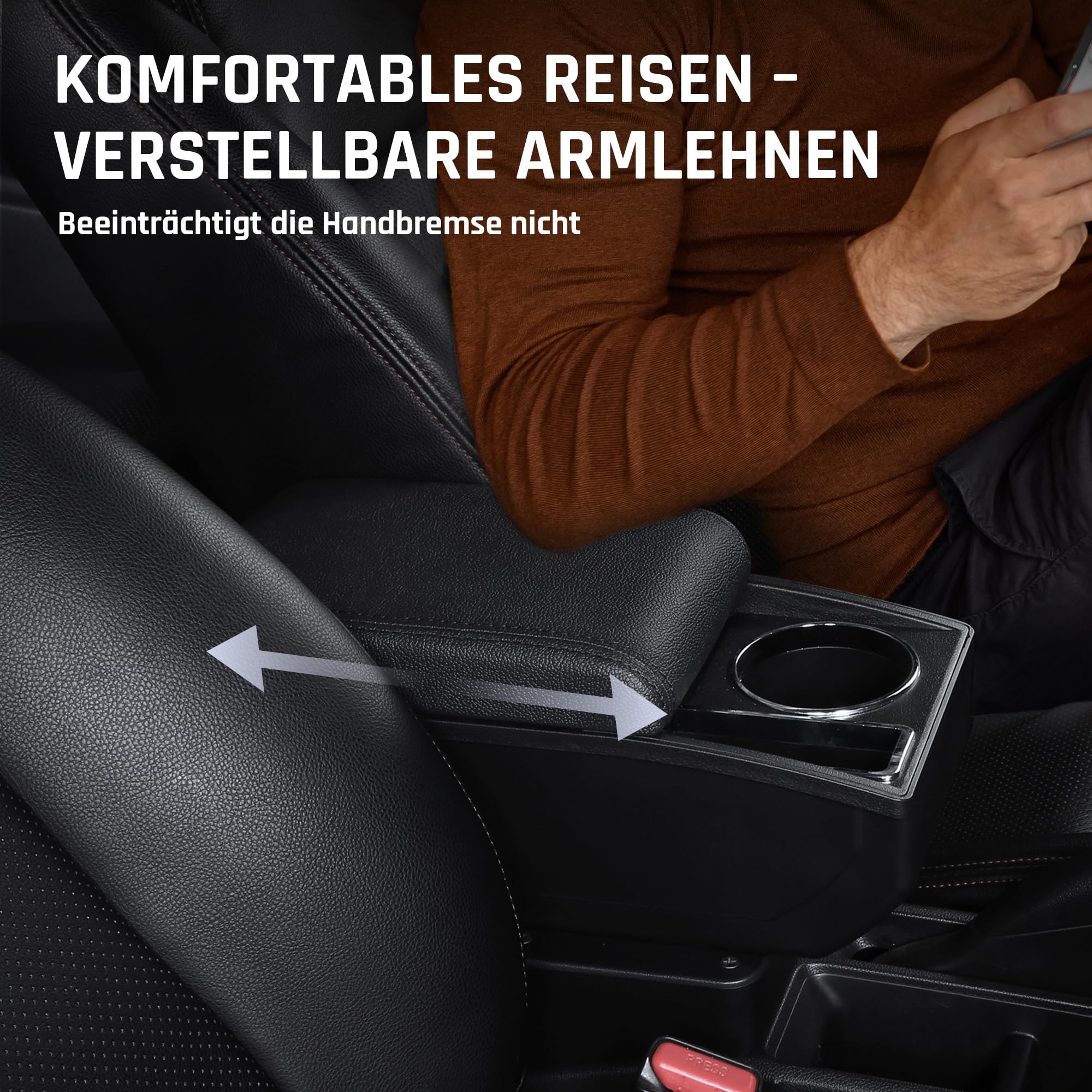 Auto Armlehnen für Fiat 500 2012-2026 Mittelarmlehne | Zweistufiger Stauraum, Mit Getränkehalter, Einfache Montage, PU-Leder,Gilt nur für Bestimmte Modelljahre, Schwarze Nähte