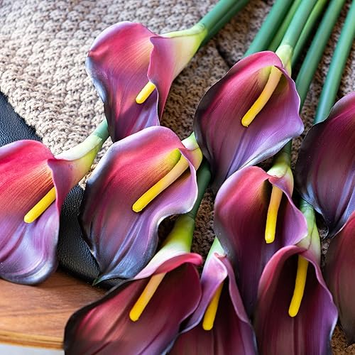 Miniatura 7 de Flores artificiales Calla Lilly 25.6 pulgadas, ramo de flores falsas grandes suaves al tacto real, plantas de tallo largo, 5 piezas para el hogar