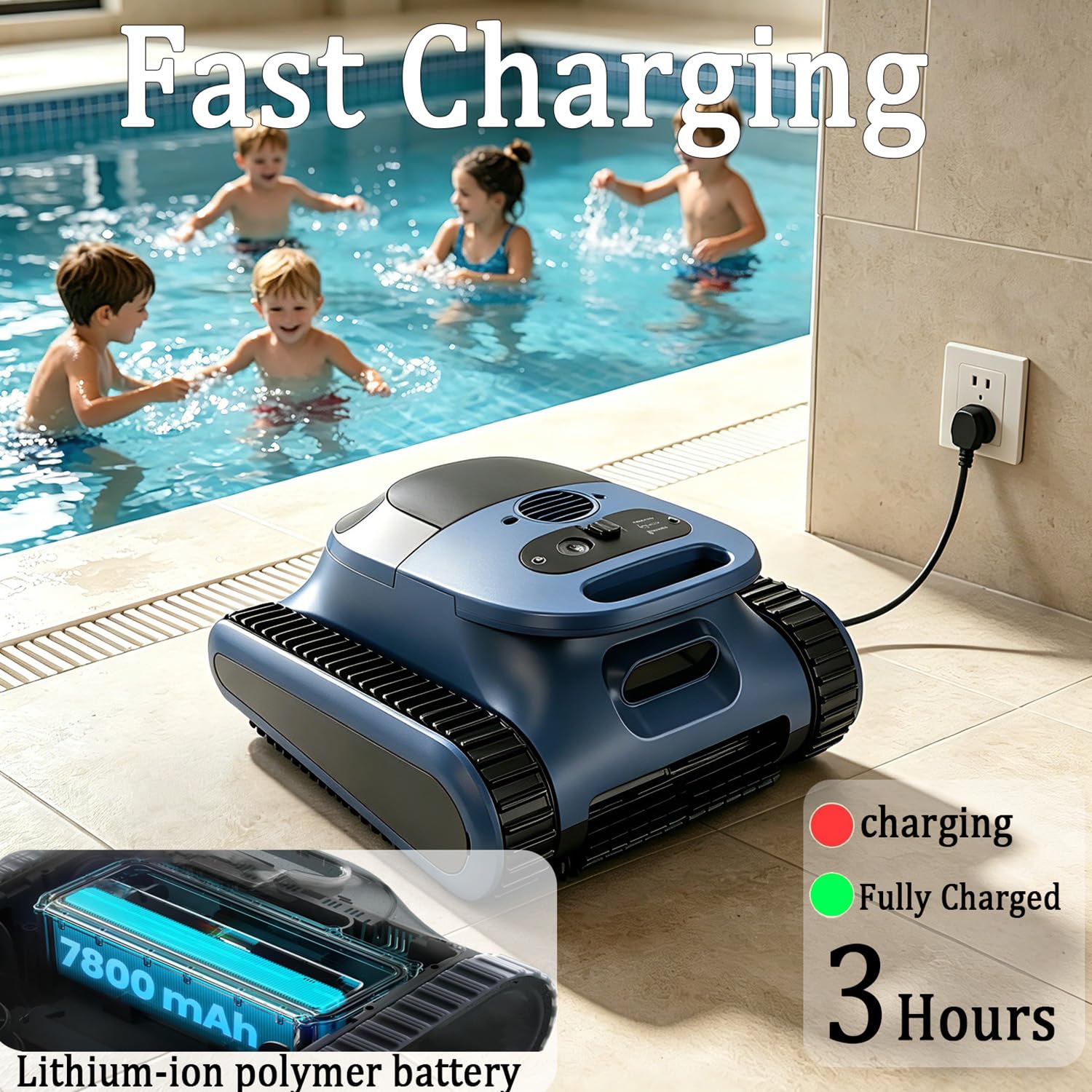 (Upgrade 2026) EVERCROSS BOT Robot Limpiafondos Piscina Batería, Limpiador Automático con Navegación IA, Flujo de 18.1 m³/h, Doble Filtro 3μm, Impermeable IPX8, Autonomía 180 Min