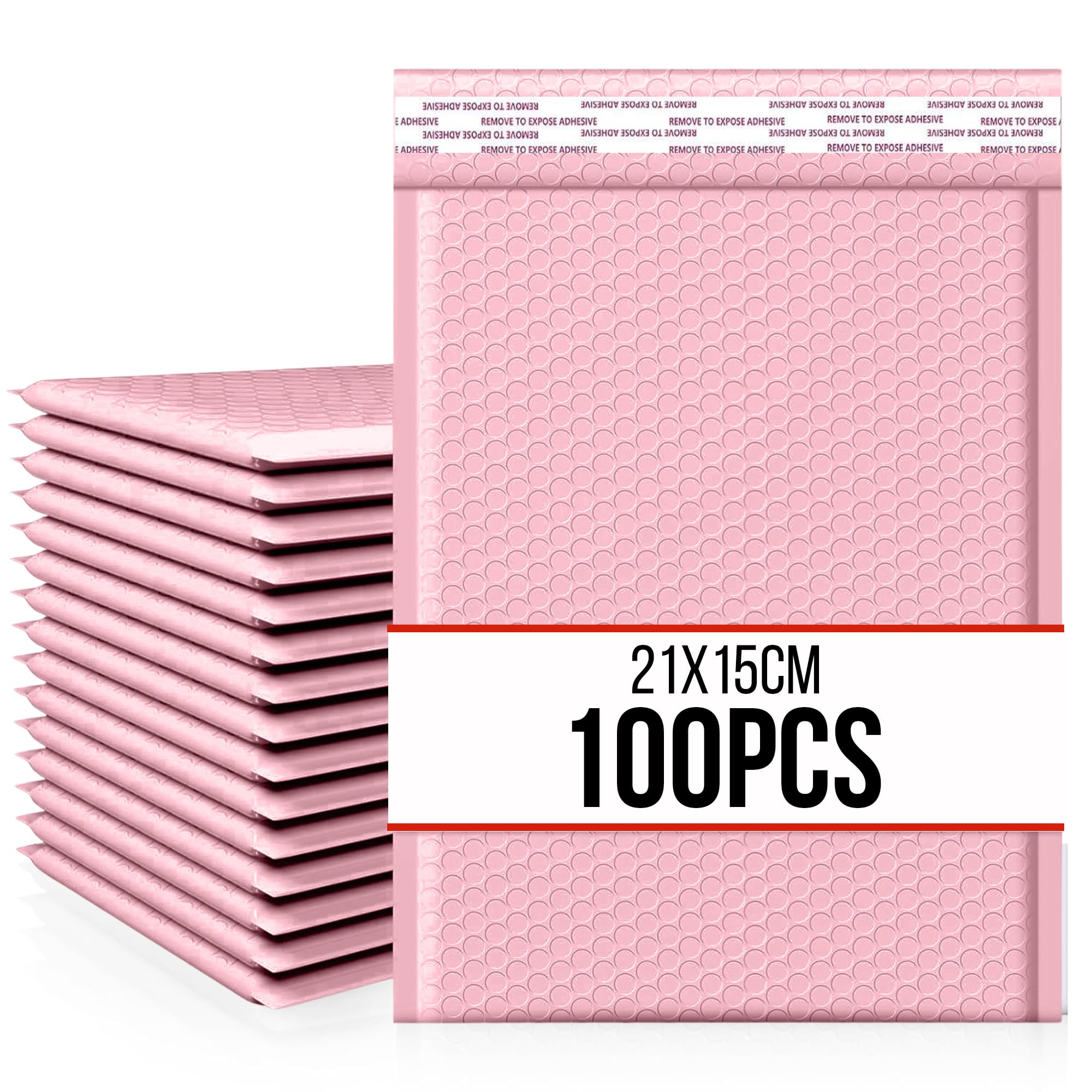 100pcs Waterproof Strong Adhesive Bubble Padded Mailing Bags, Tamper-Proof Shipping Packaging, Durable Protective Postal Self-Seal Jiffy Bags Envelopes - Multiple Colours (Pink, 21x15cm) — image 1