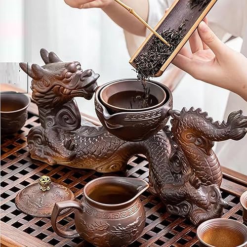 Miniatura 2 de Juego de té chino de gongfu con forma de dragón chino, cocción a mano pura, con tetera giratoria 360 e infusor, adecuado para oficina, hogar, regalo