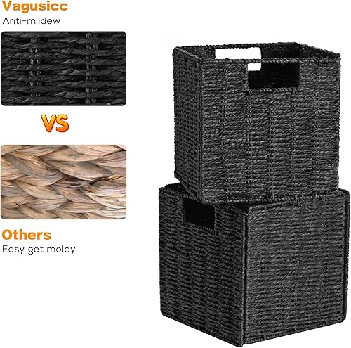 Miniatura 8 de Vagusicc Cestas de mimbre para almacenamiento, juego de 4 cestas de almacenamiento tejidas a mano para estantes, cestas de almacenamiento plegables
