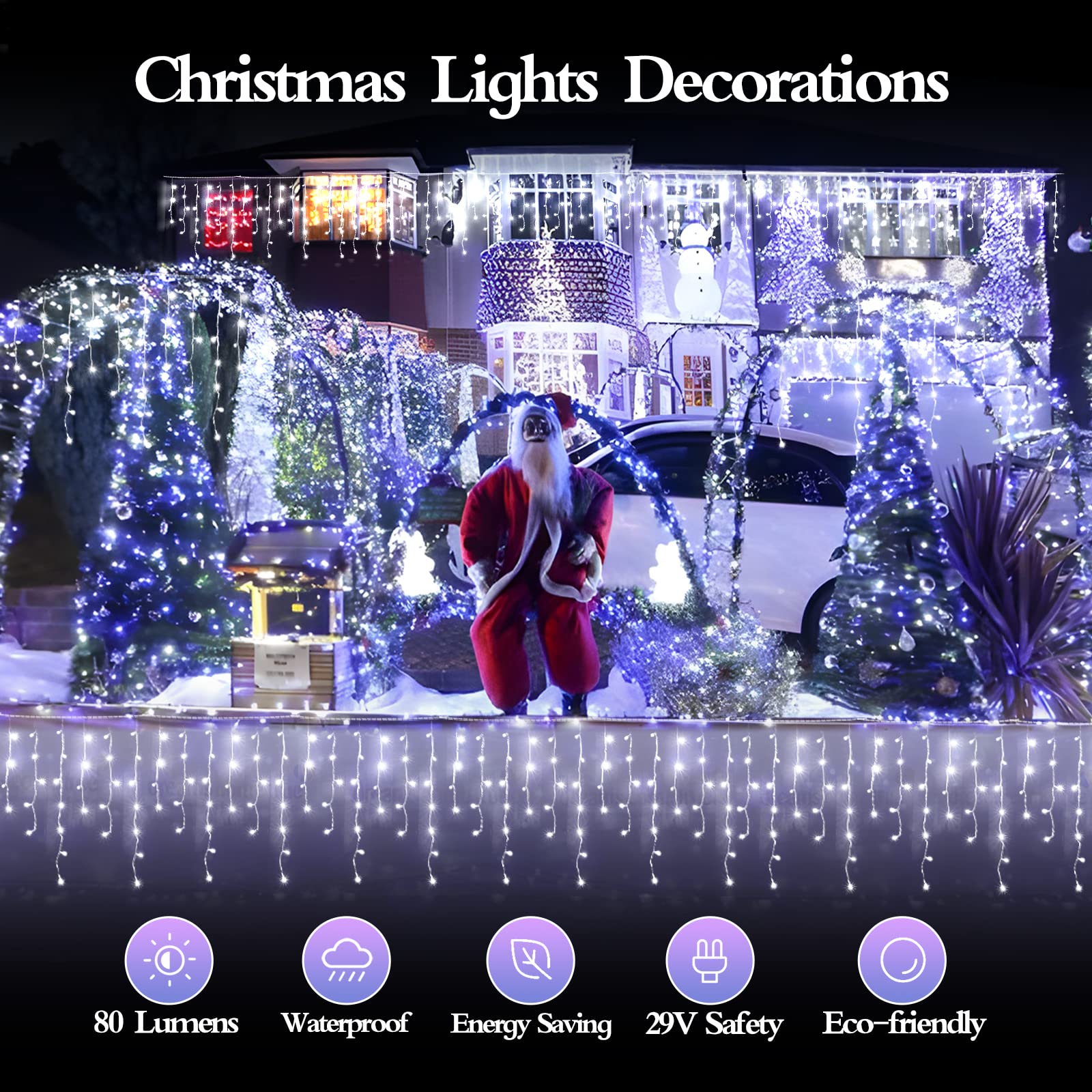 FLVOECN 30M 960 LED Eisregen Lichterkette Außen, Lichterkette Weihnachten, Weihnachtsbeleuchtung Außen mit Timer 12 Modi, Memory-Funktion Wasserdicht Lichterkette für Terrasse Balkon Weihnachtsdeko
