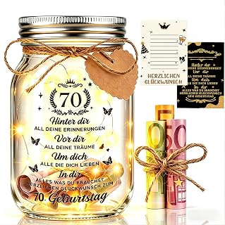 Johiux 70 Geburtstag Frau Mann LED Flaschenlicht Geburtstag,70 Geldgeschenke Geburtstag Verpackungen,70.Geburtstag Geschenk Nachtlicht Geschenke Deko,Coole Geschenkideen zum 70.Geburtstag Tischdeko.