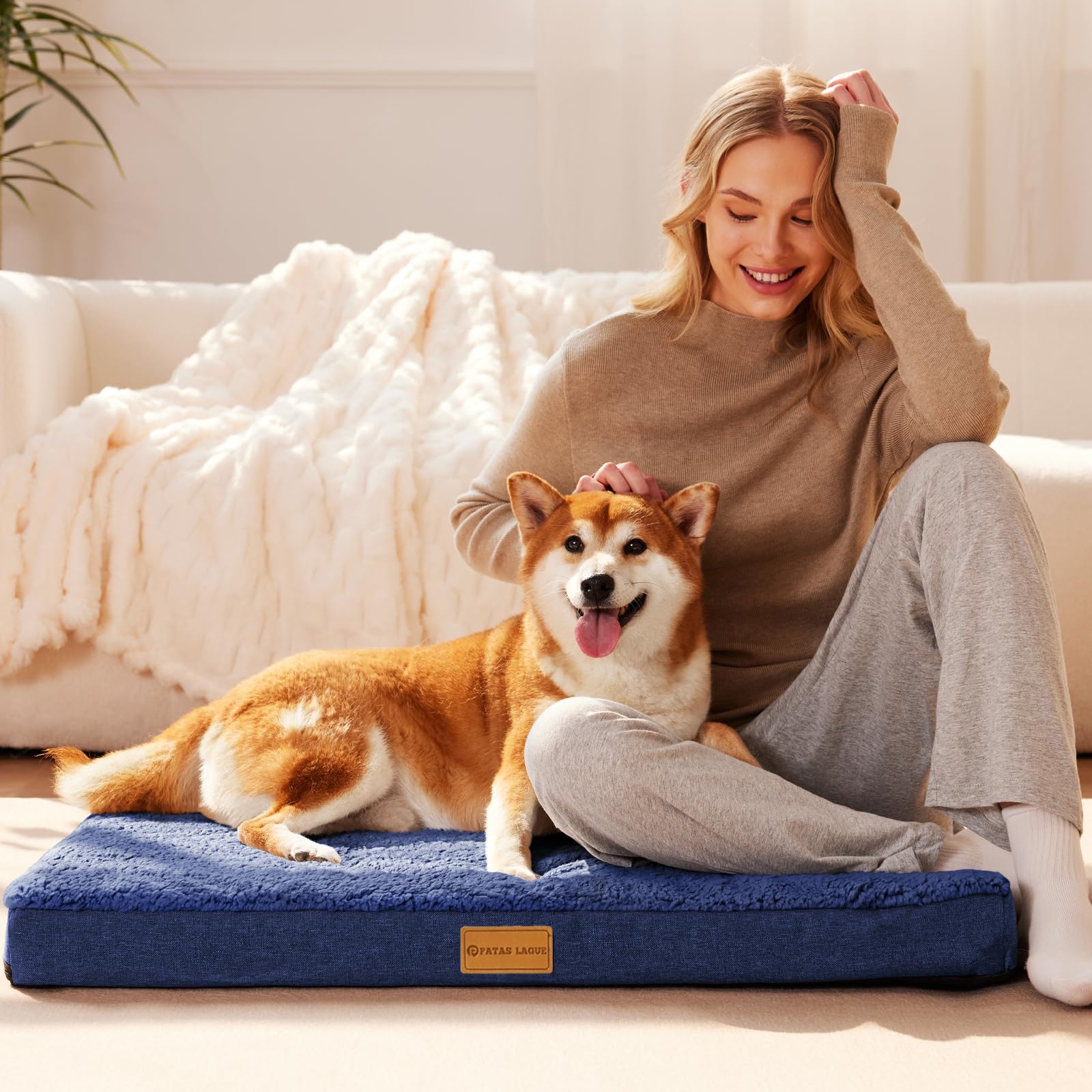 Patas Lague Cama ortopédica jumbo para perros extragrandes de 56 x 40 pulgadas, camas jumbo de espuma para perros con funda extraíble lavable, tapete impermeable para mascotas, azul marino