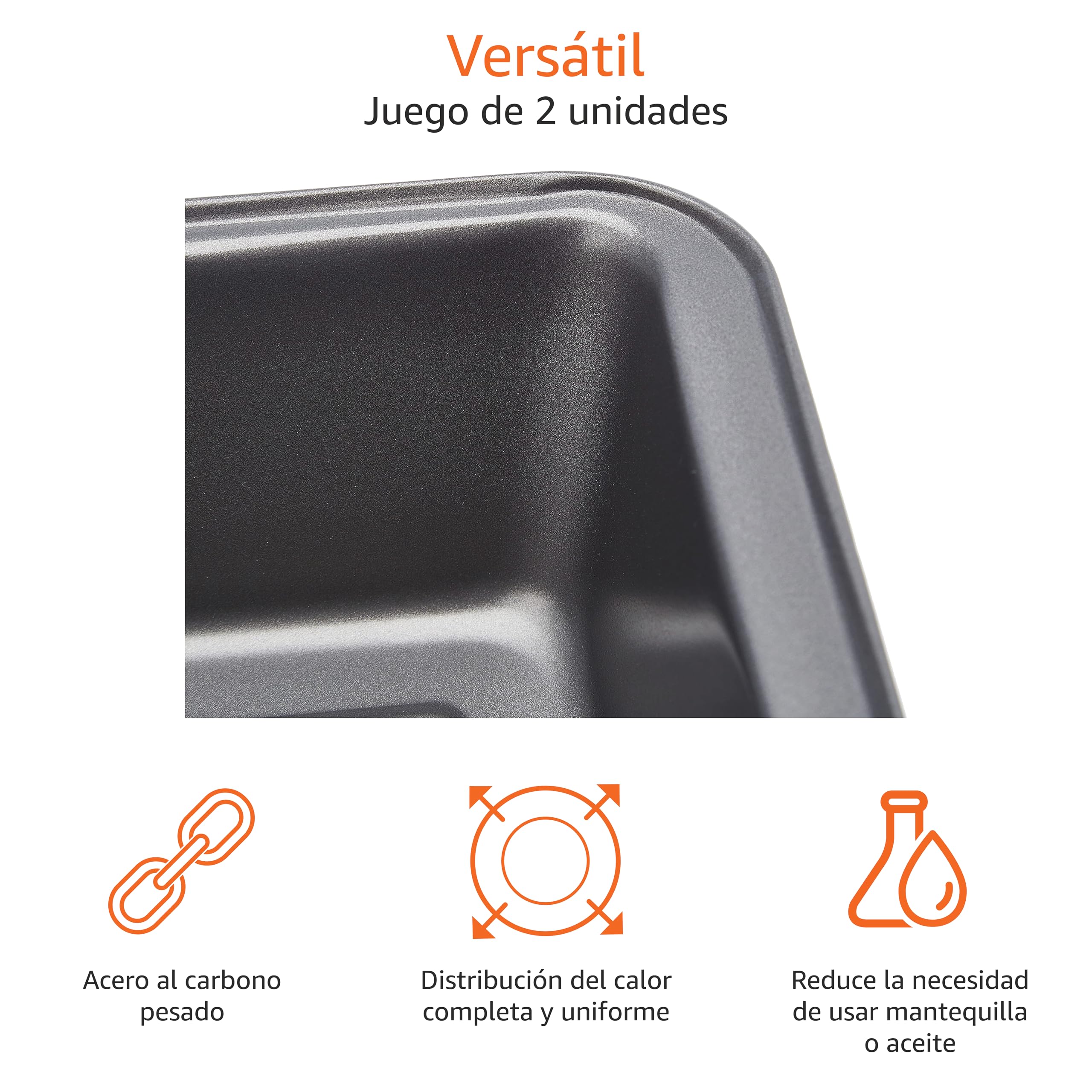 Amazon Basics Rectangular Molde antiadherente para pan de acero al carbono, 27 x 15 x 7 cm, paquete de 2, Gris