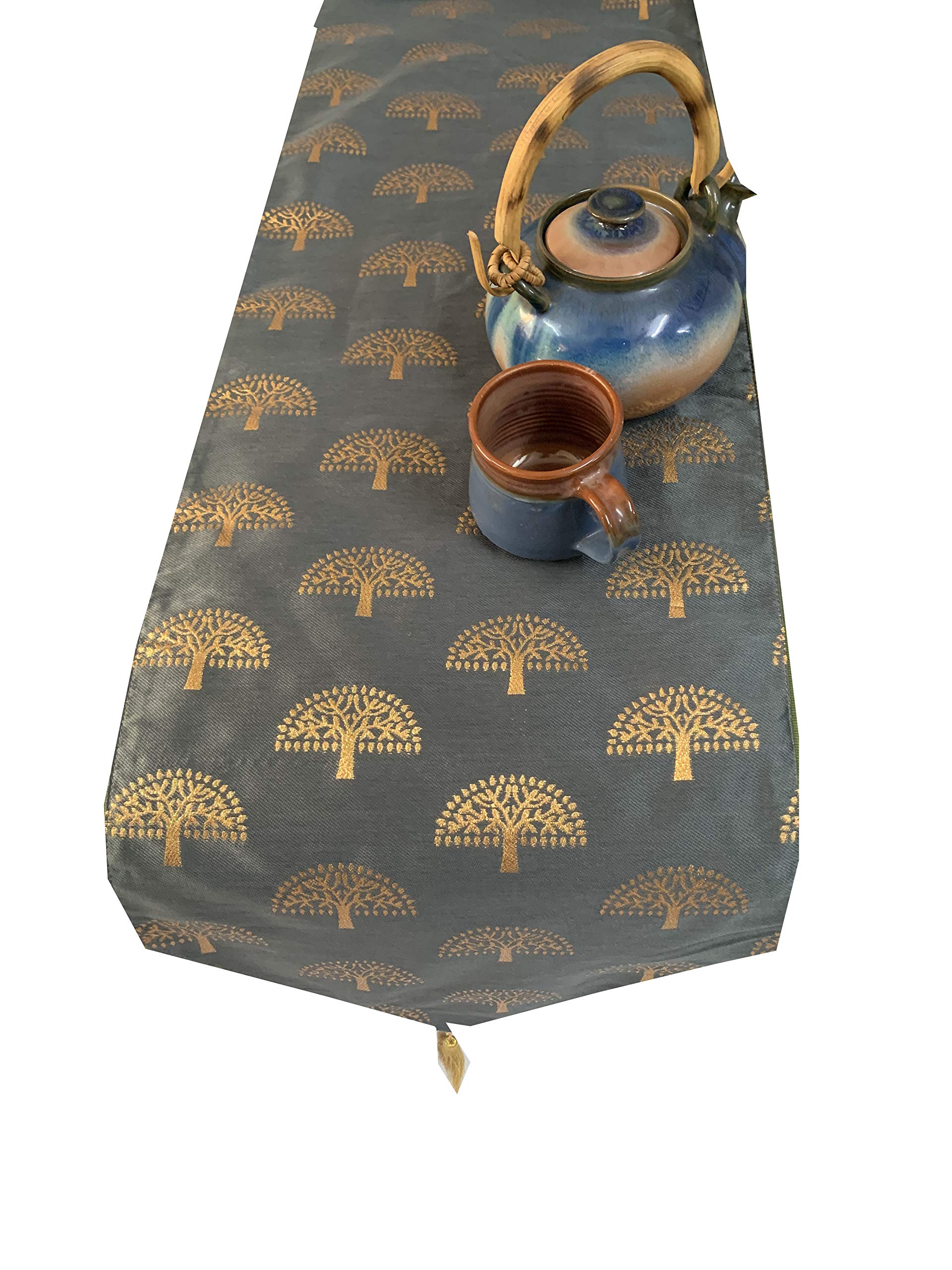 PINK PARROT Durable Dopian Silk Table Runner 12"X 70 " 1 Pc (Grey) 1
