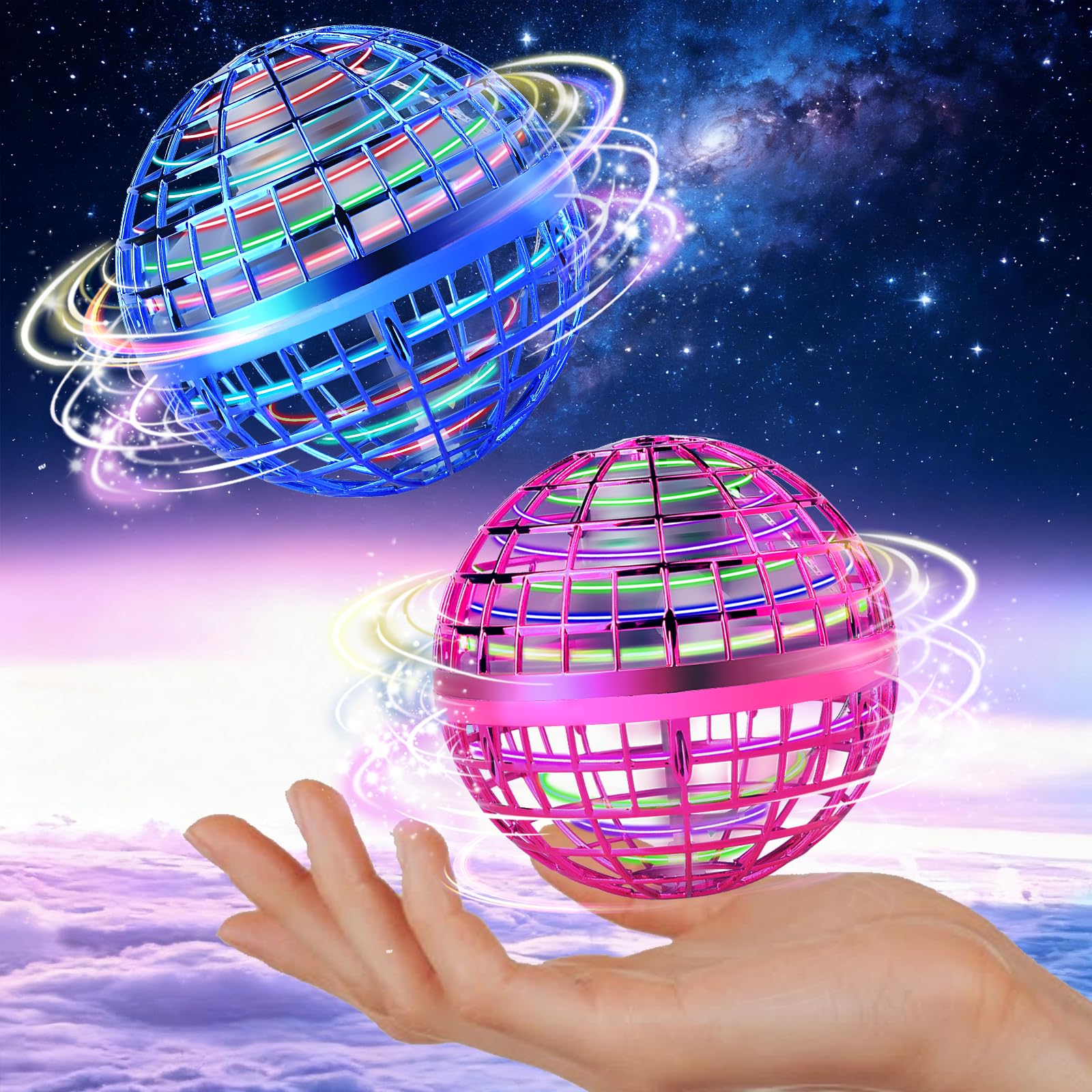 BEAUTE ELITE Flying Orb Ball Upgraded, 2Pack Hand-Controlled Flying Orb Ball Toy, Boomerang Fly Fidget Spinner for Kids, Cosmic Globe 360°Rotating