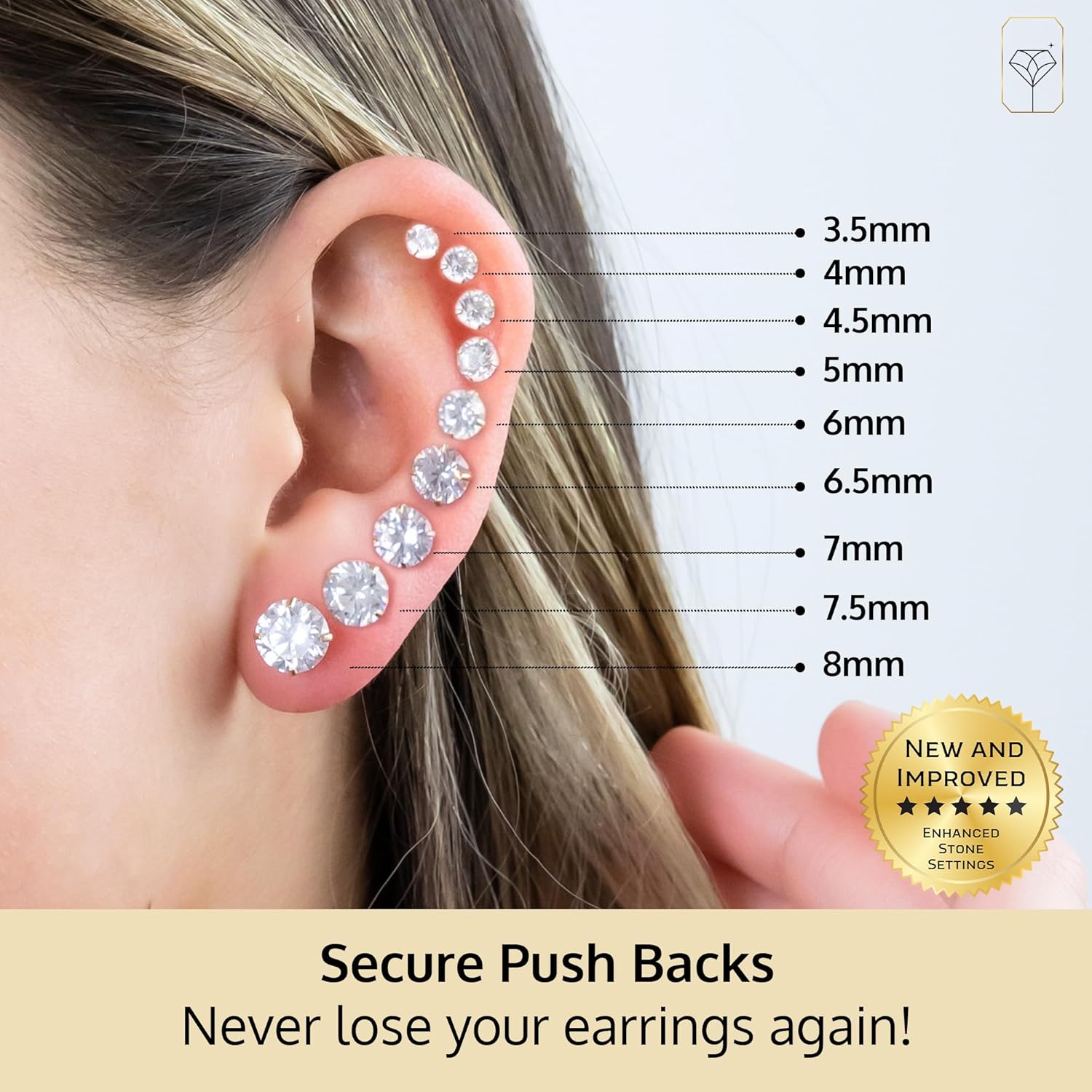 14k Gold Solitaire Round AAAAA Cubic Zirconia Earrings Studs for Women & Men | Anti Tarnishing Brilliant CZ Studs with 14k Gold Butterfly Pushbacks | 3.5MM-8MM by MAX + STONE - Image 4