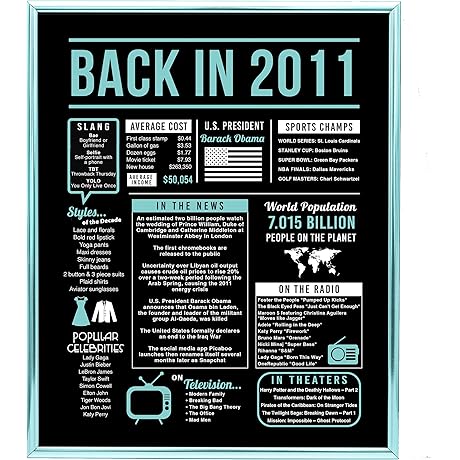 Katie Doodle 13th Birthday Decorations for Girls Boys [Teal Blue Back-in-2011 Sign] [Unframed]