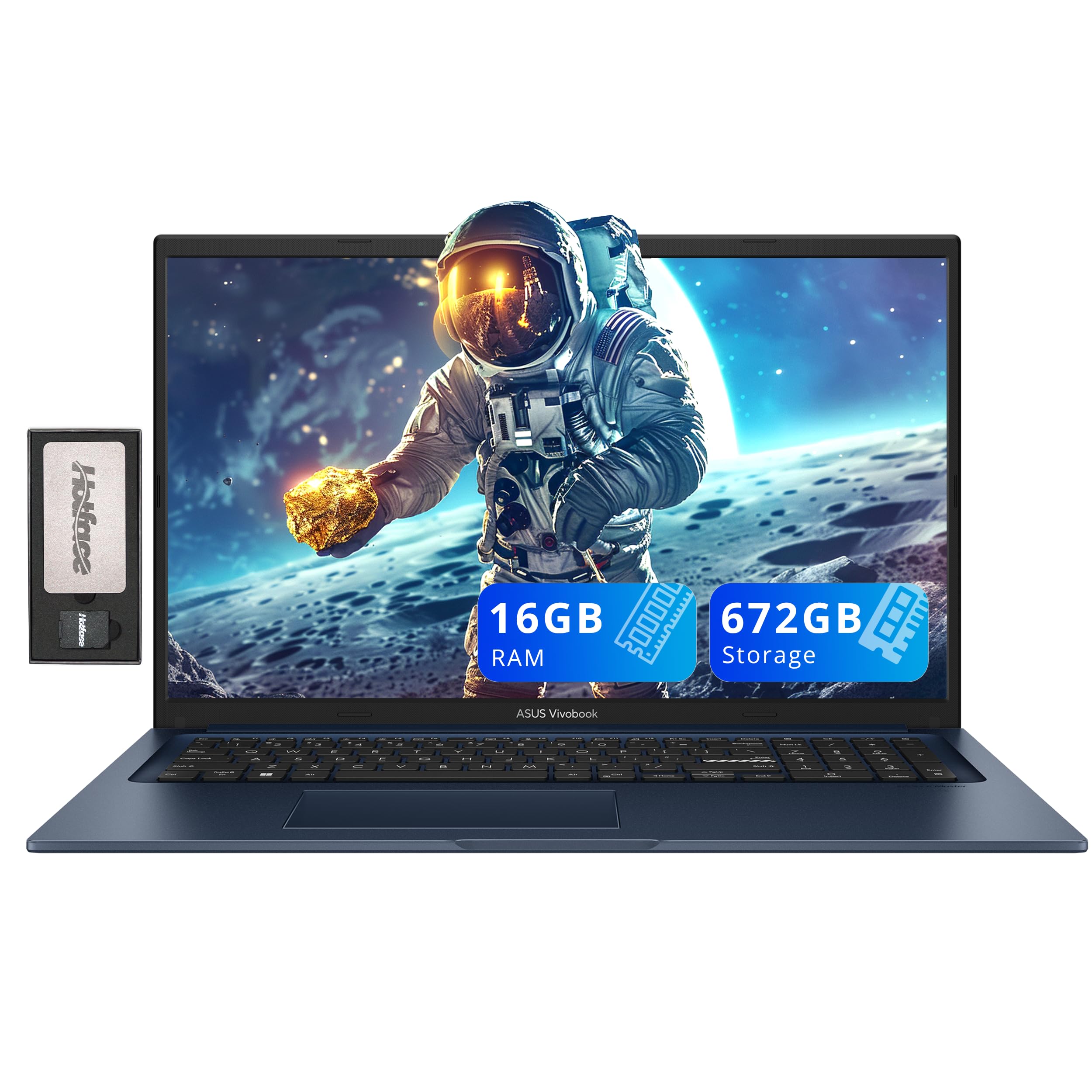 ASUS Vivobook 17.3" FHD IPS Laptop, Intel i3-1215U, 16GB DDR4 RAM, 672GB Storage(512GB SSD + 160GB Docking Station Set), Intel UHD Graphics, Numeric Keypad, Webcam, Wi-Fi 6E, Windows 11, Quiet Blue
