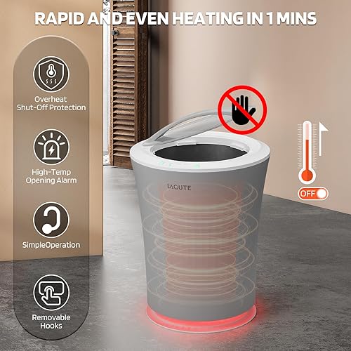Miniatura 4 de Lagute iSnug - Calentador de toallas para baño, con temporizador de 3 niveles, alarma de advertencia y luz RGB, apagado automático, cubo de