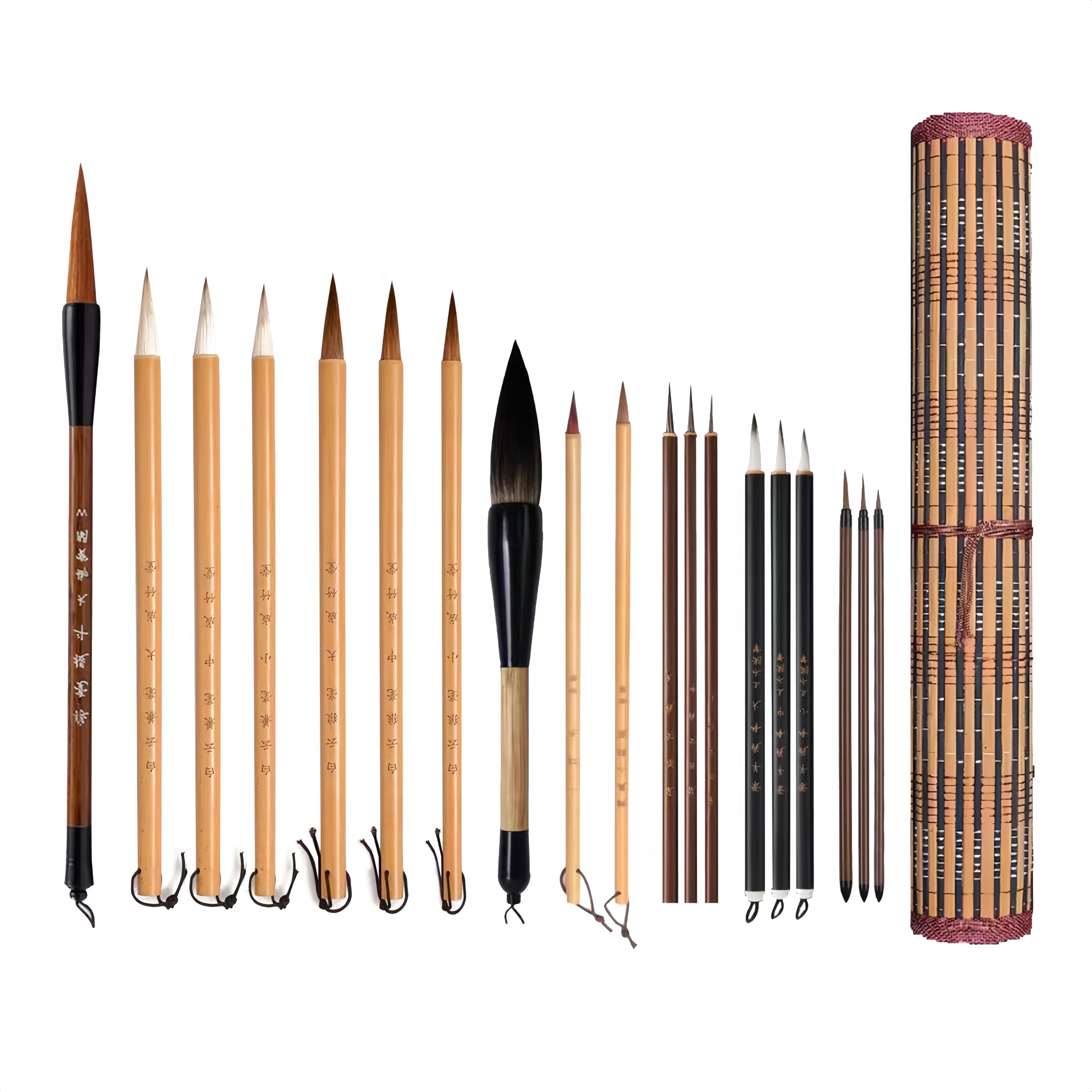 20pcs Chinese Calligraphy Brush Set,Large for Beginners,Japanese Paint Calligraphy Brushes Sumi Set for Watercolor Writing Drawing Ink Brushes, Roll-Up Bamboo Brush Holder