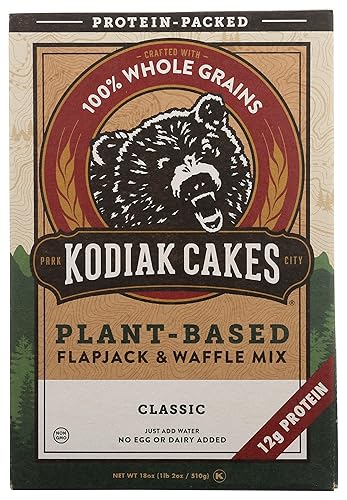 Kodiak Classic Flapjack & Waffle Mix, a base de plantas, envasada de proteínas, 18 onzas (paquete de 6)