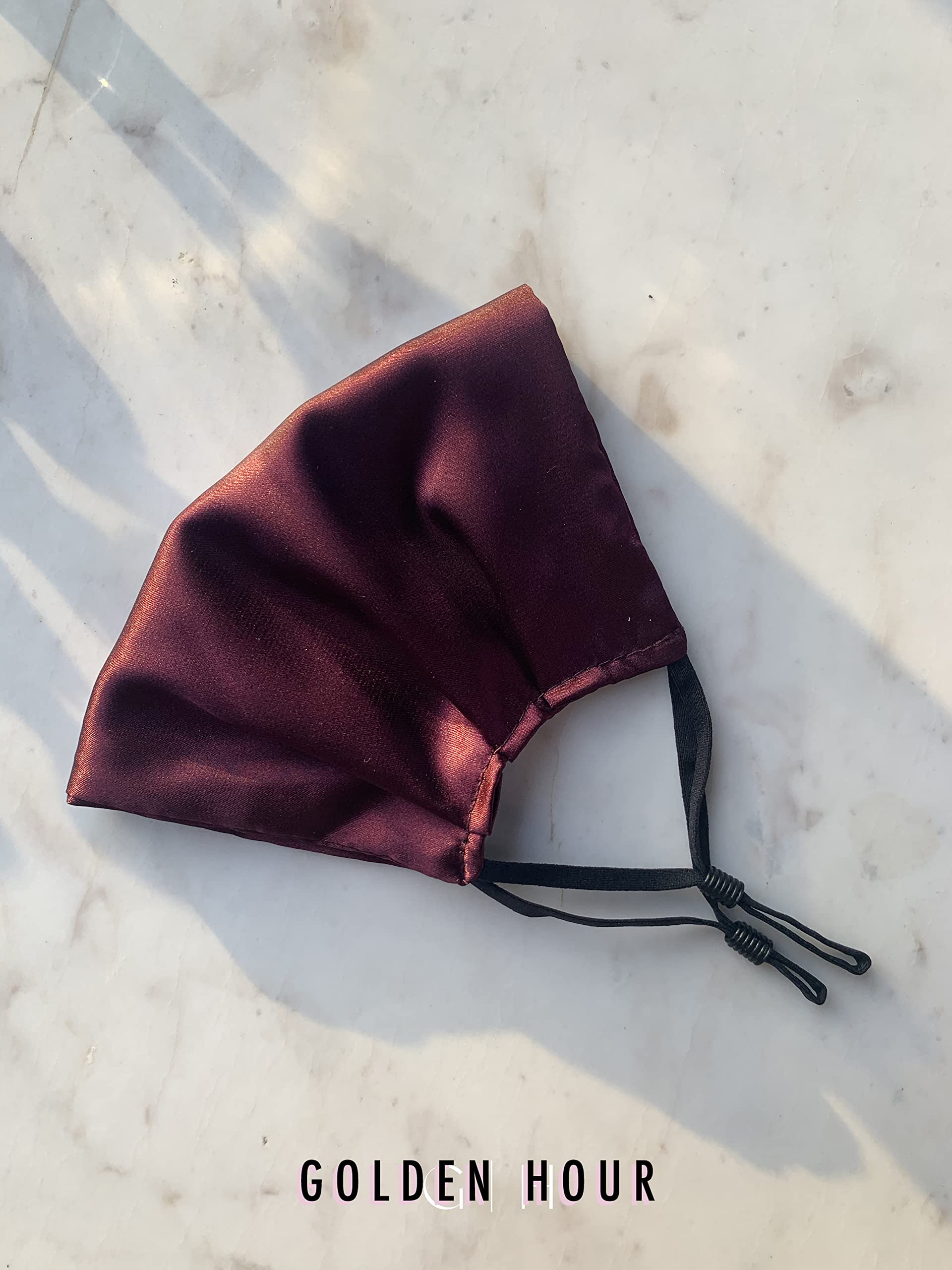 GOLDEN HOUR Silk Satin Face Mask for Sensitive Skin, Maroon - Image 2