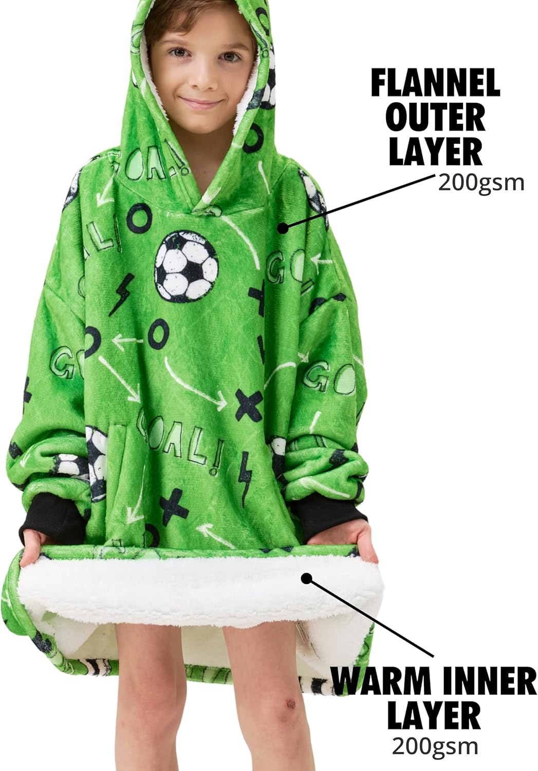Soccer Gifts for Boys, Girls, Kids, Wearable Blanket Hoodie, Oversized Hooded Blanket, Plush, Cozy, Warm, Soft - Image 5