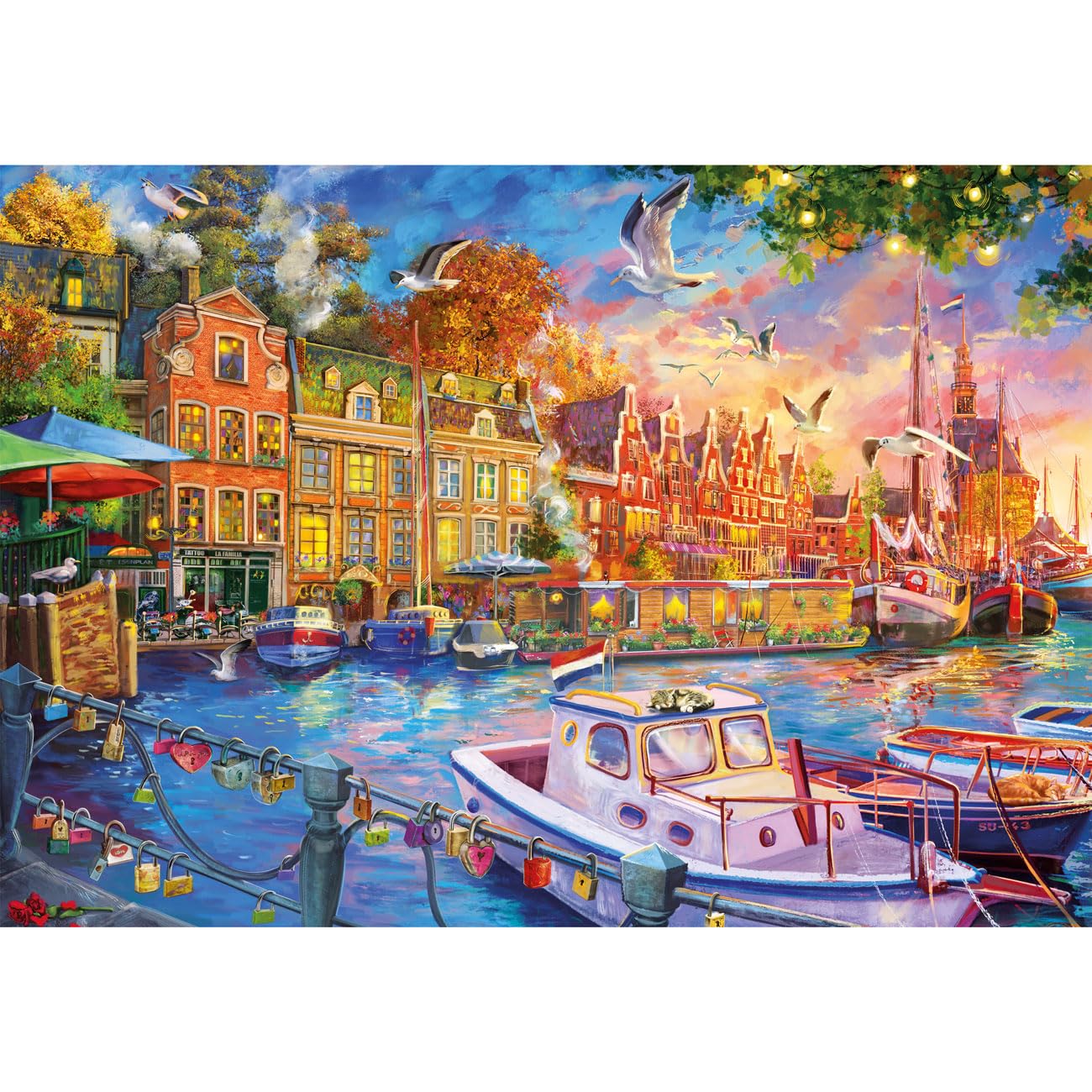 Gibsons Harbour Reflections 500 Piece Jigsaw Puzzle for Adults, Romantic Sunset Blaze Sky & Boats Gently Swaying - Image 4