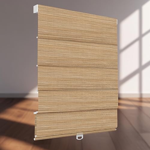 Miniatura 8 de BERISSA Persianas romanas de tejido natural para ventanas, persianas romanas inalámbricas de tela de lino filtrante de luz para puerta, dormitorio,